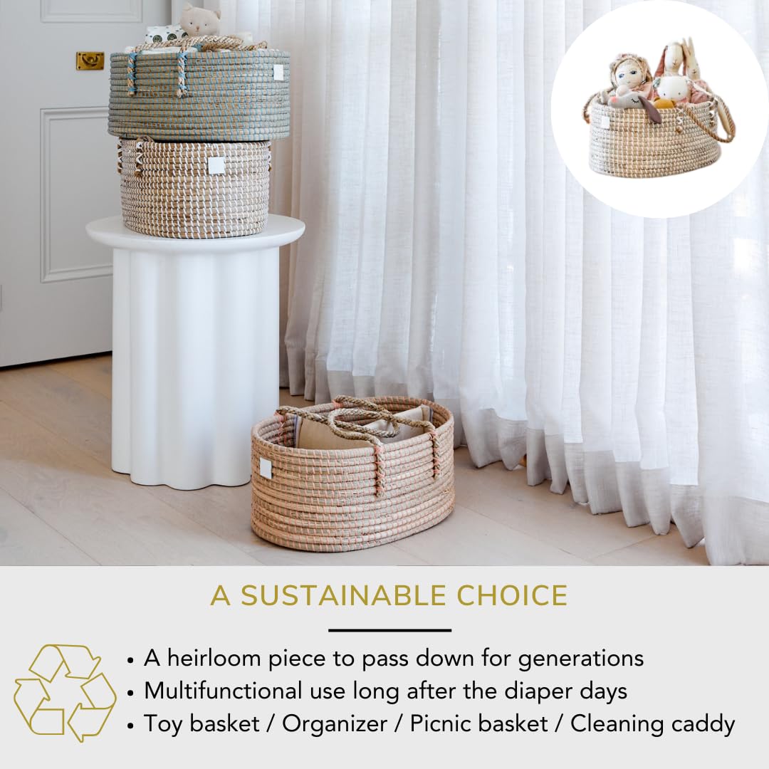 Bebe Bask Lily Blush seagrass texture highlights sustainable materials and premium aesthetics.