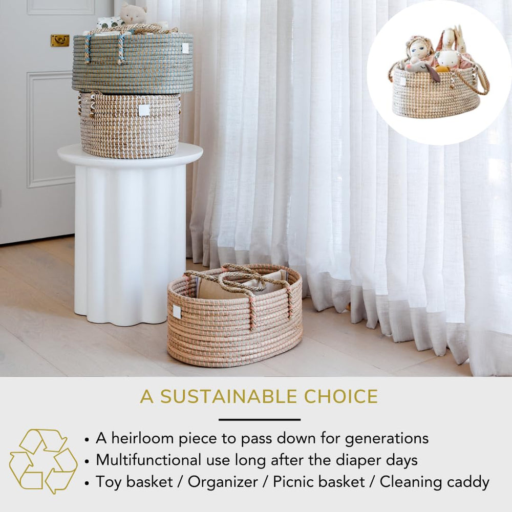 Bebe Bask Lily Blush seagrass texture highlights sustainable materials and premium aesthetics.