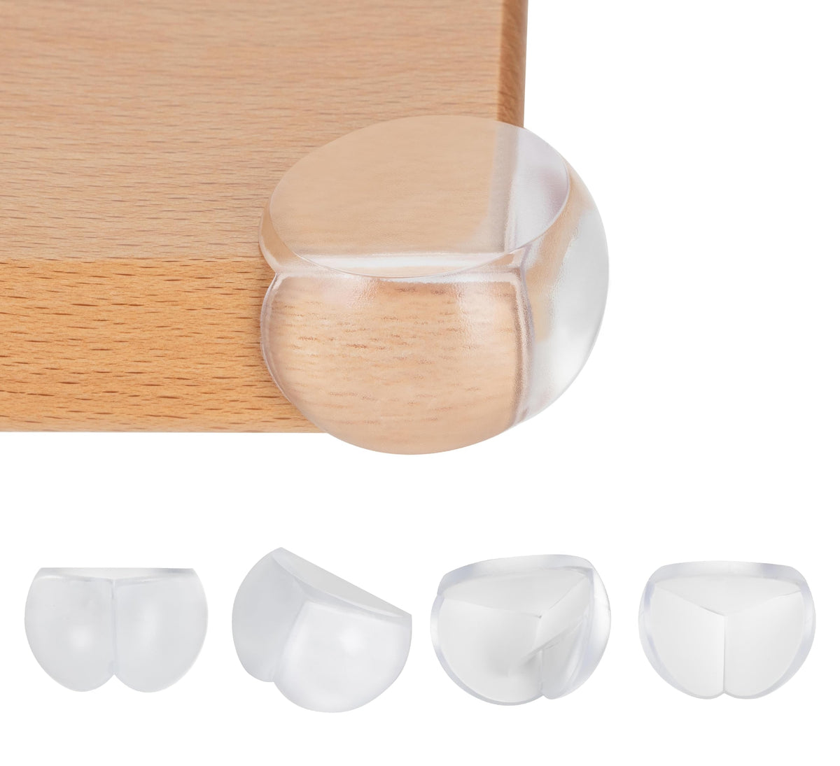 Bébé Earth corner protector on table edge; clear design for child safety.