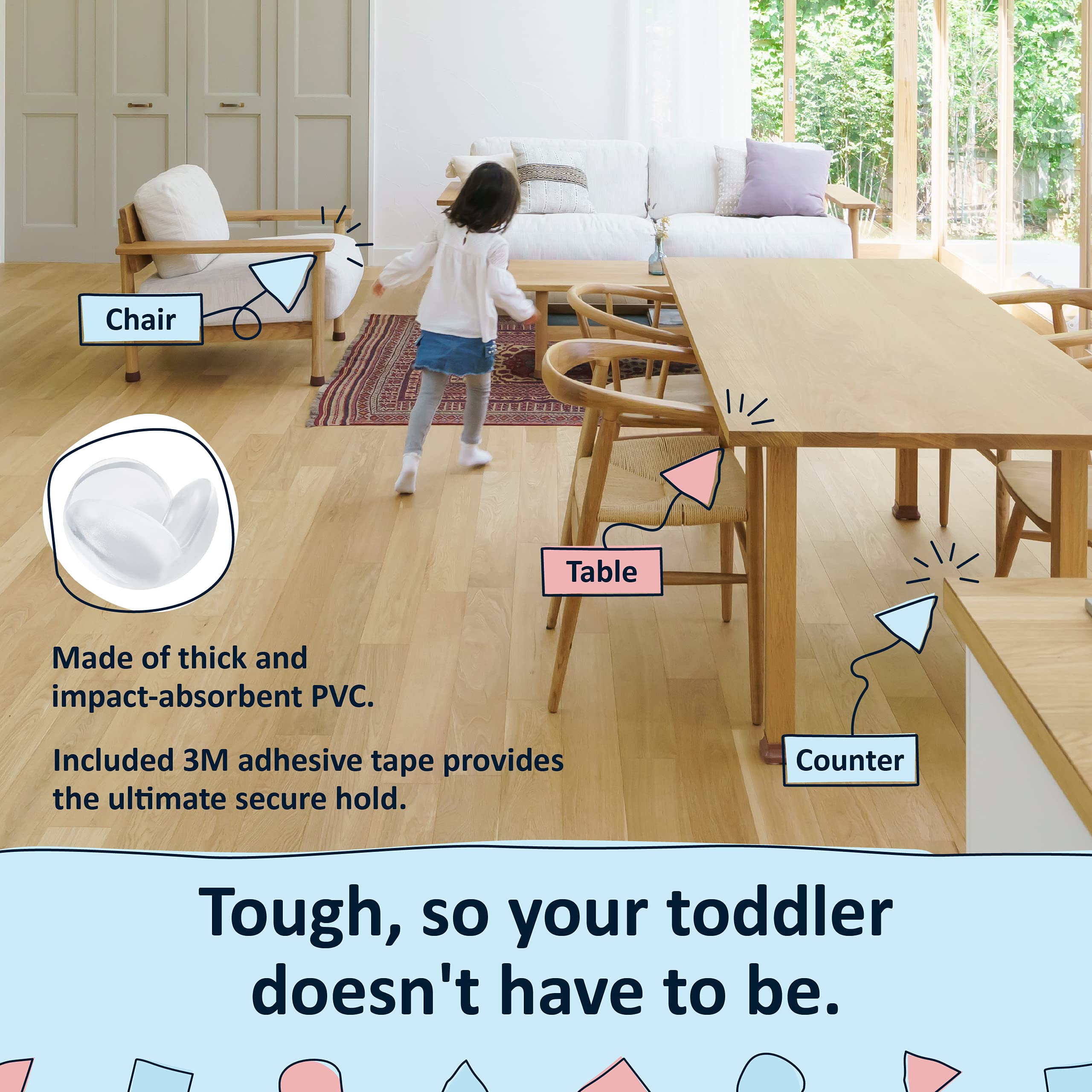 Bébé Earth corner guards along fireplace edge for safer family spaces.