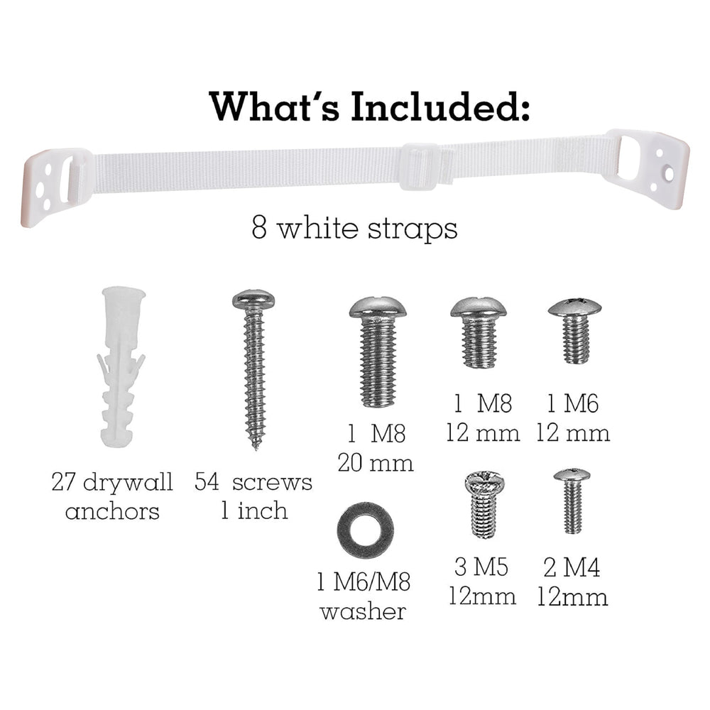 Bébé Earth cabinet straps secure tall shelves from tipping