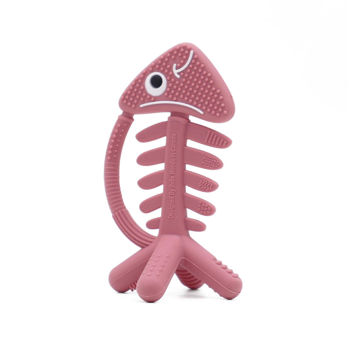 Bebe Mondo 3in1 infant toy fish pink front view for teething relief and sensory play