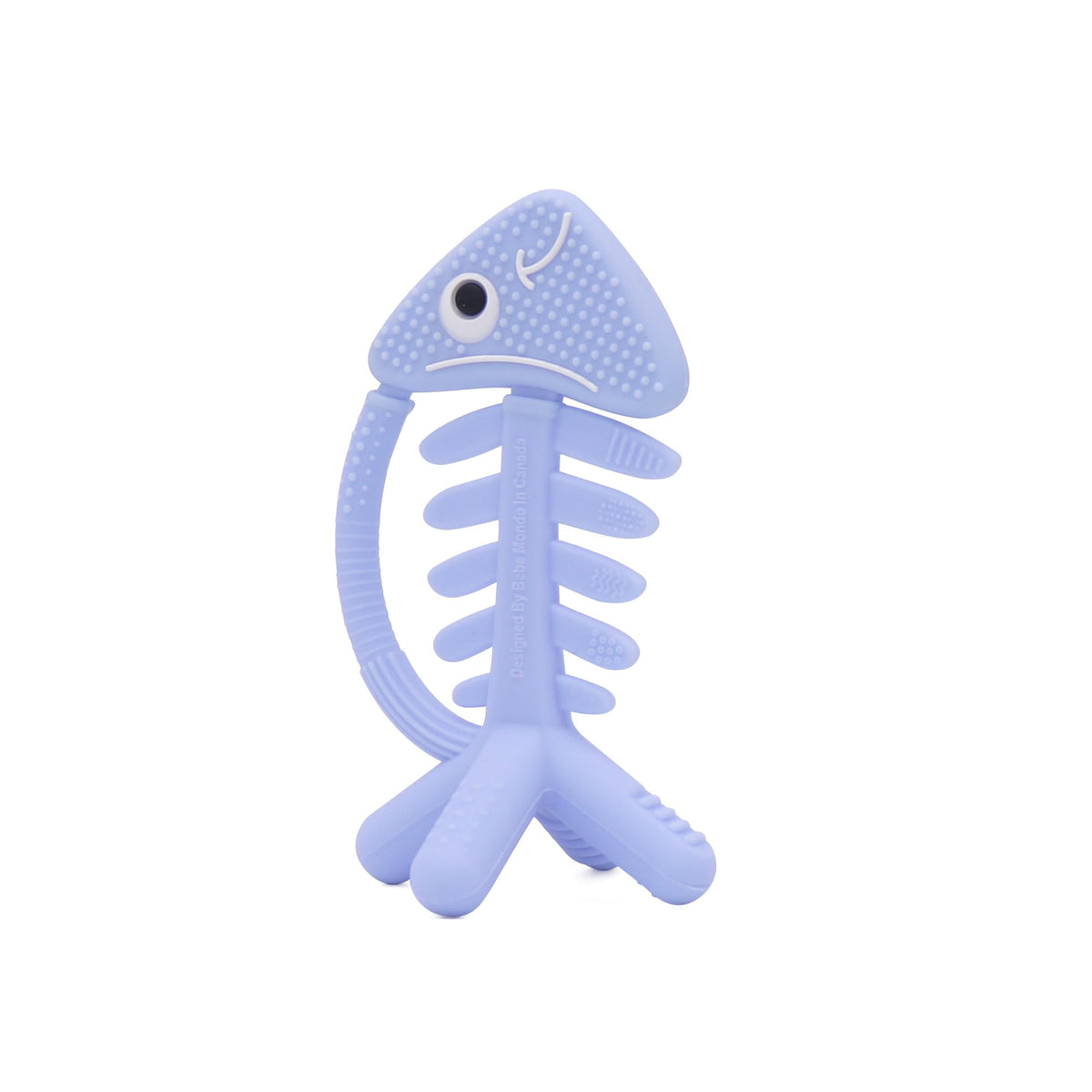bebe mondo 3in1 teether fish baby blue demonstrates soothing bite textures for teething relief