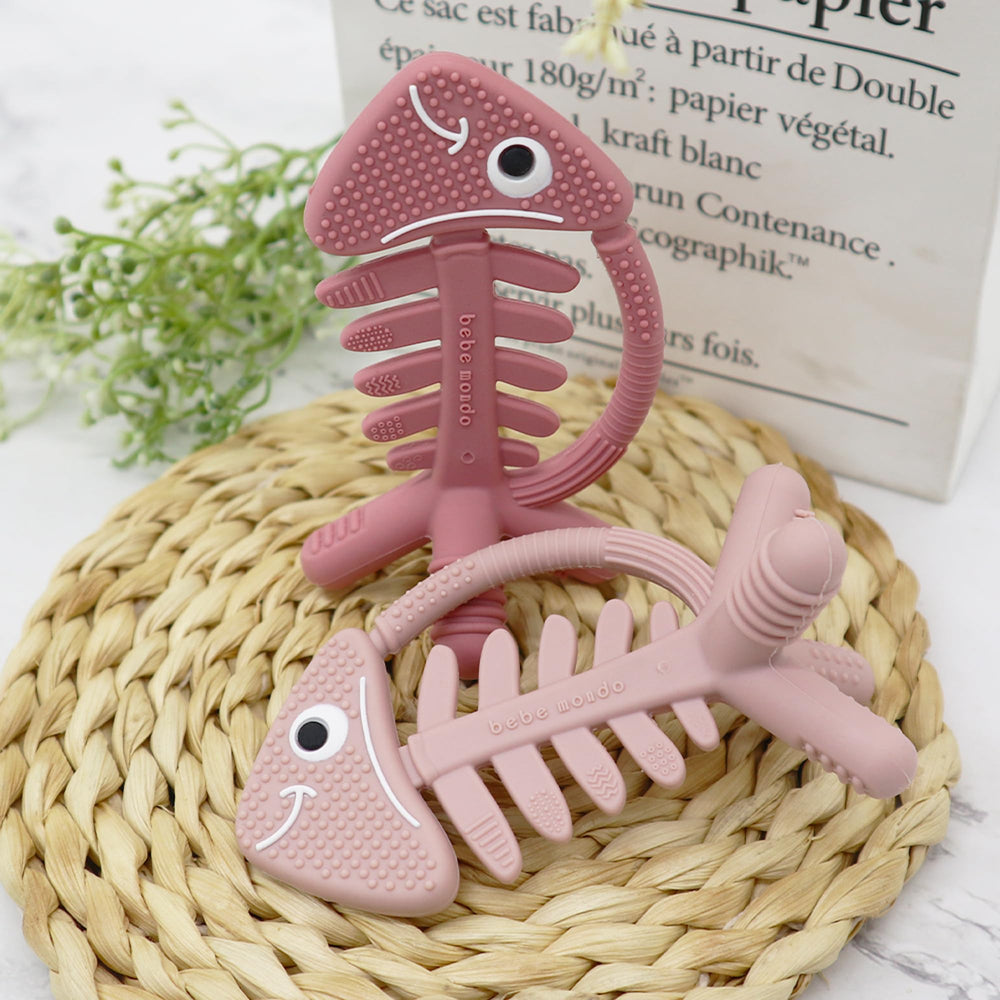 Bebe Mondo 3in1 teether textured fin pink highlights gum massage
