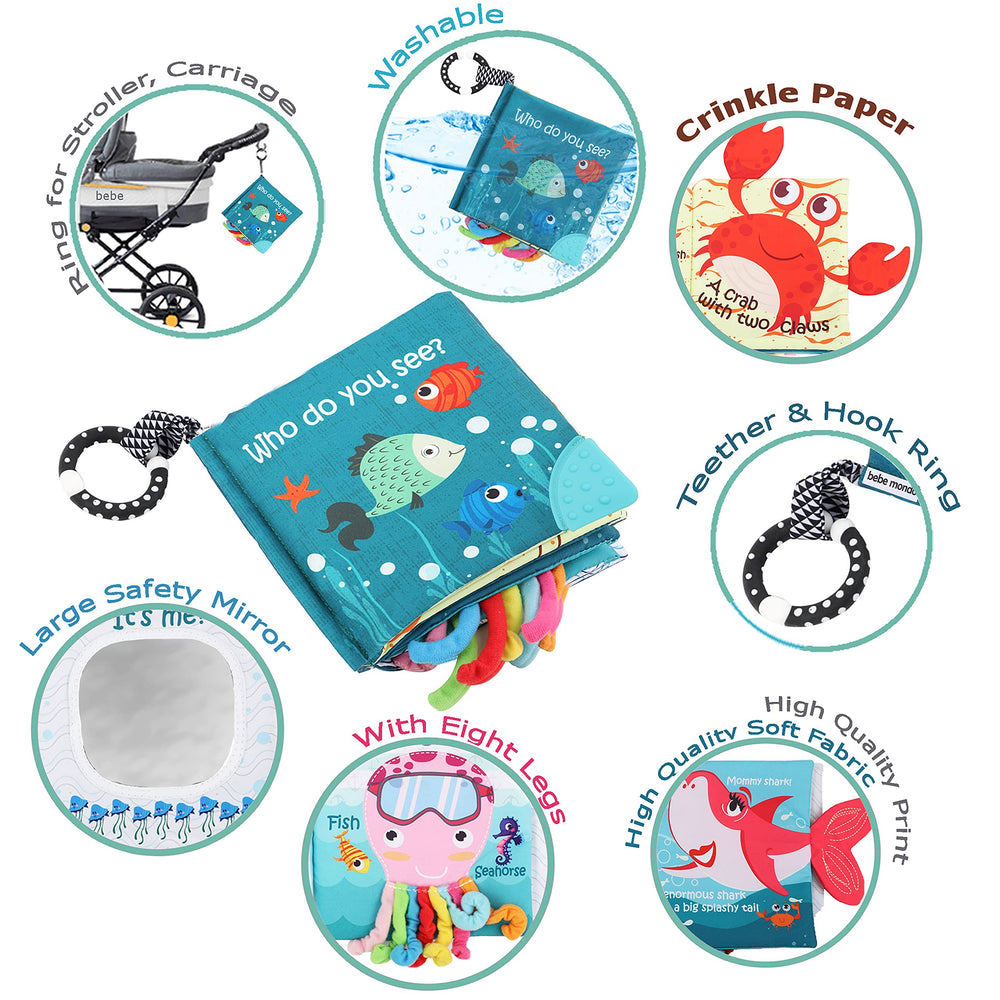 Bebe Mondo baby mirror page supports self-awareness during tummy time.