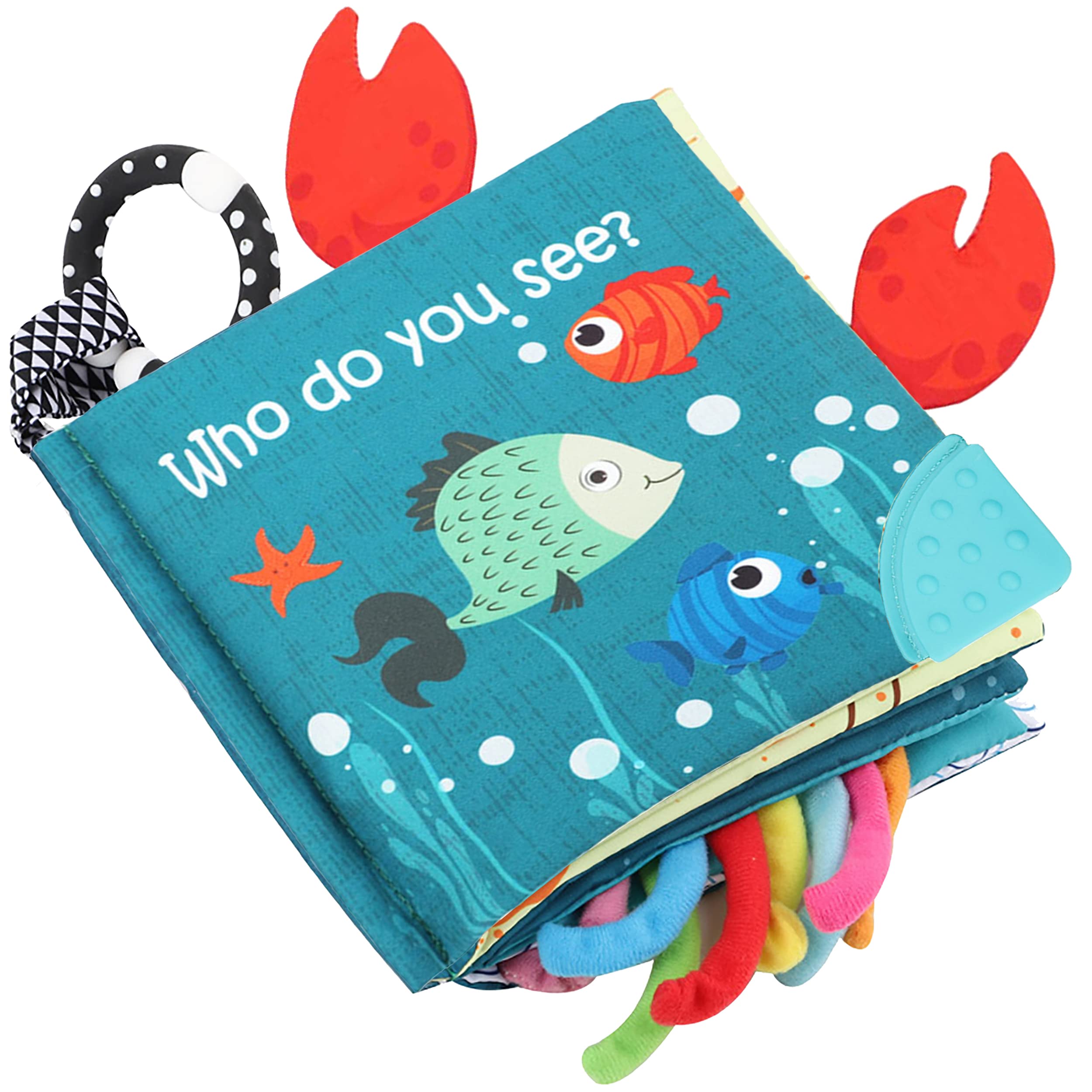 Bebe Mondo fish baby book cover with ocean colors boosts sensory curiosity.