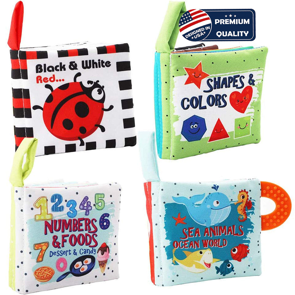 Bebe Mondo soft book set with bright colors supports visual attention and exploration