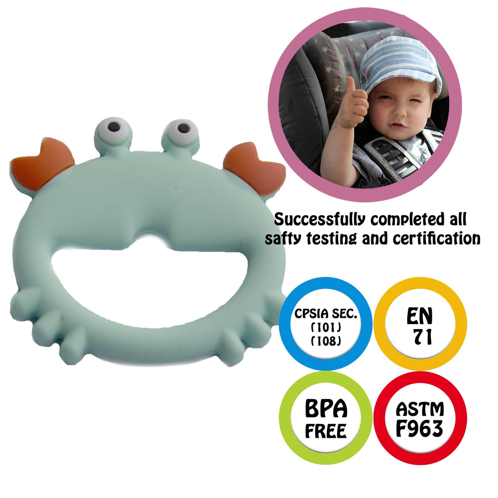 Bebe Mondo teething toy crab on-the-go use for car rides.