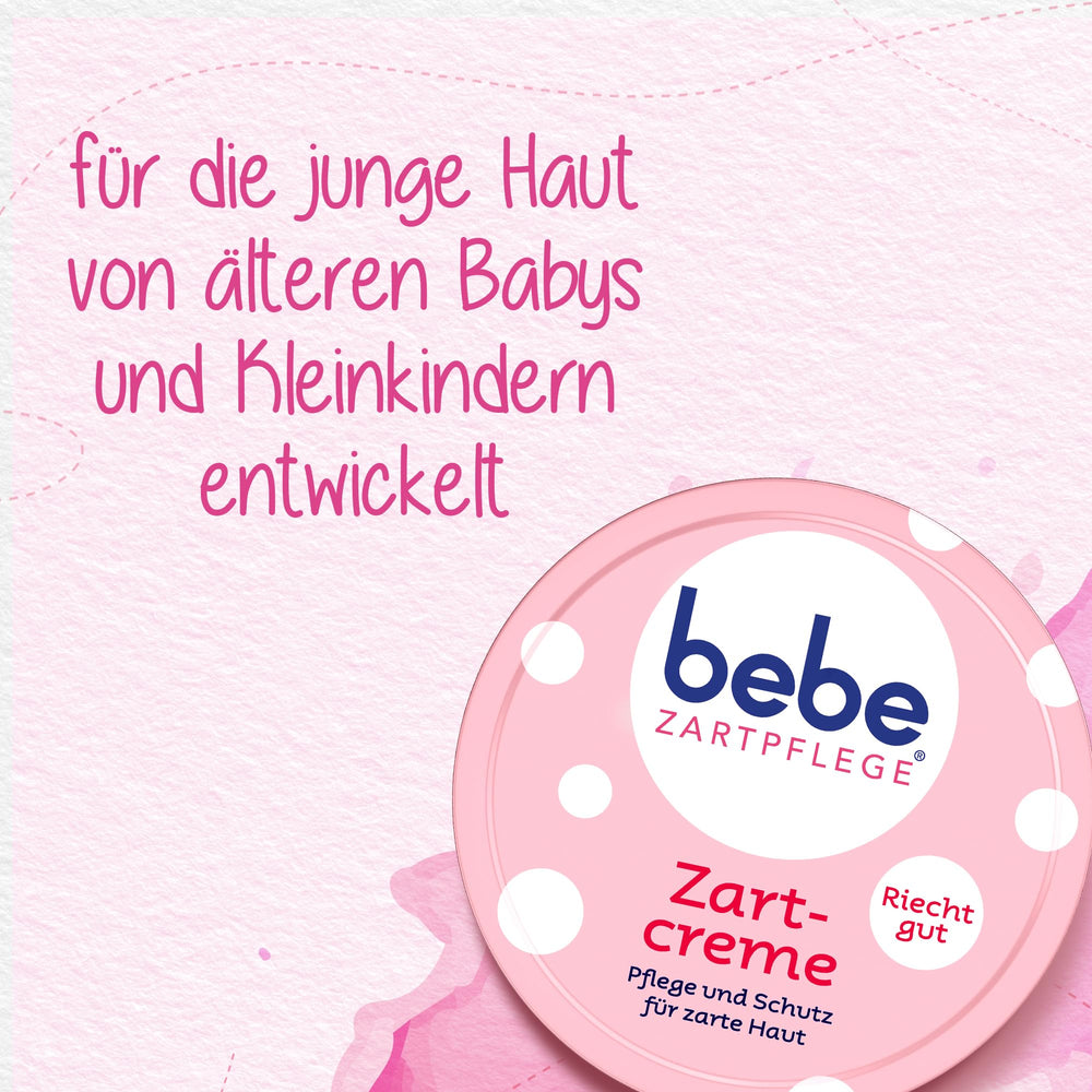 Bebe Zartcreme 150ml jar beside soft towels for cozy routines