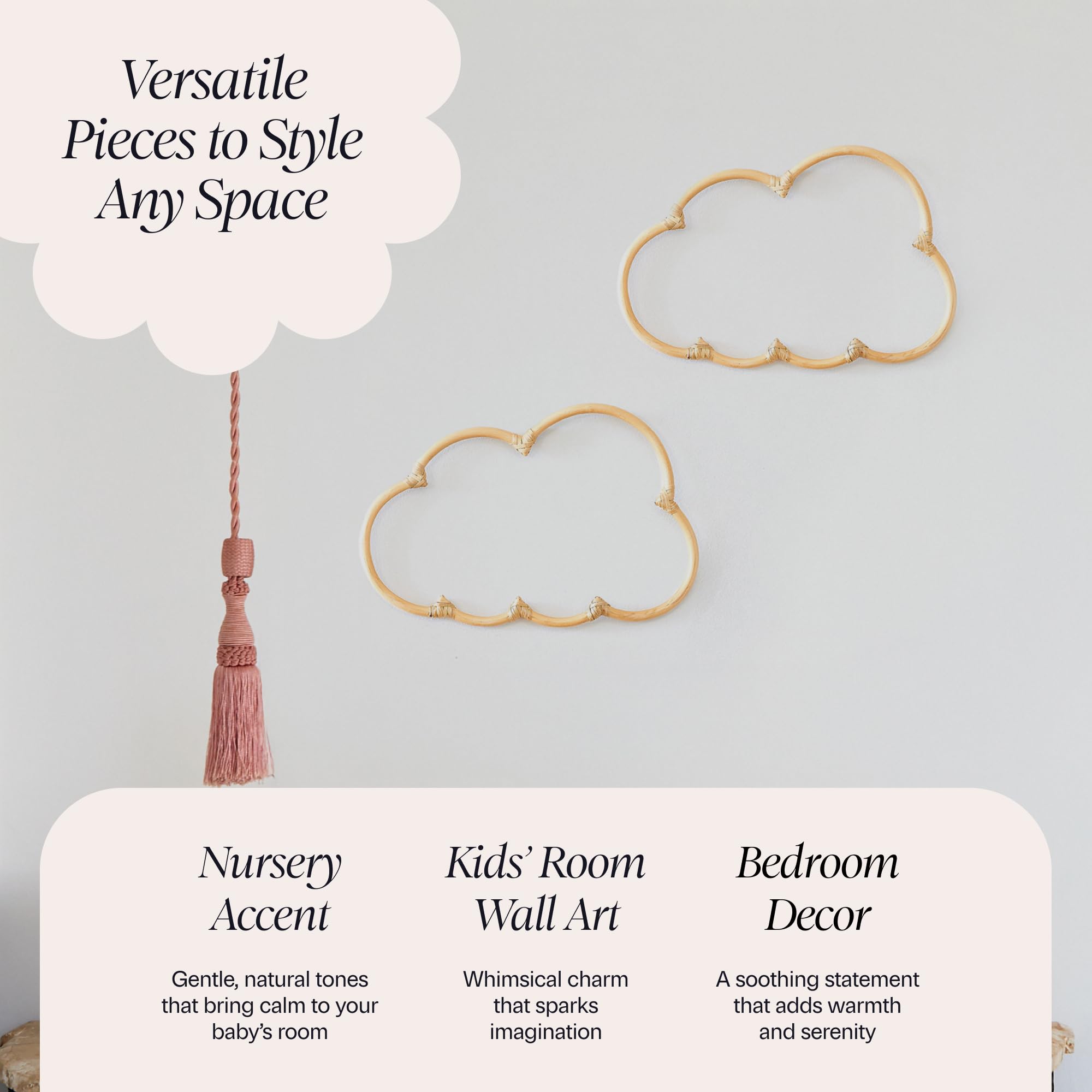 BEBE BASK boho nursery cloud wall decor leaning option adds charming vertical accent.