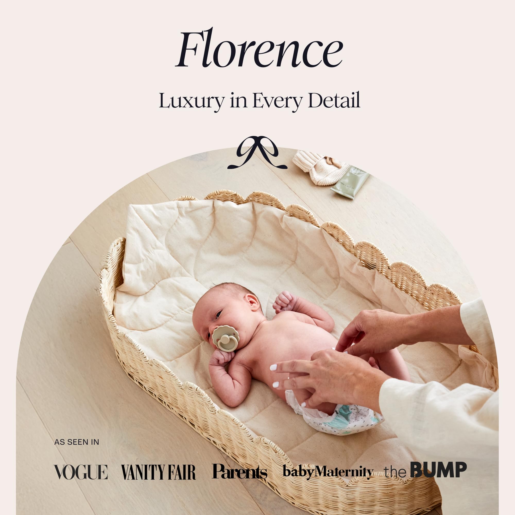 Bebe Bask Florence award-winning design with elegant details for photo-ready nursery moments