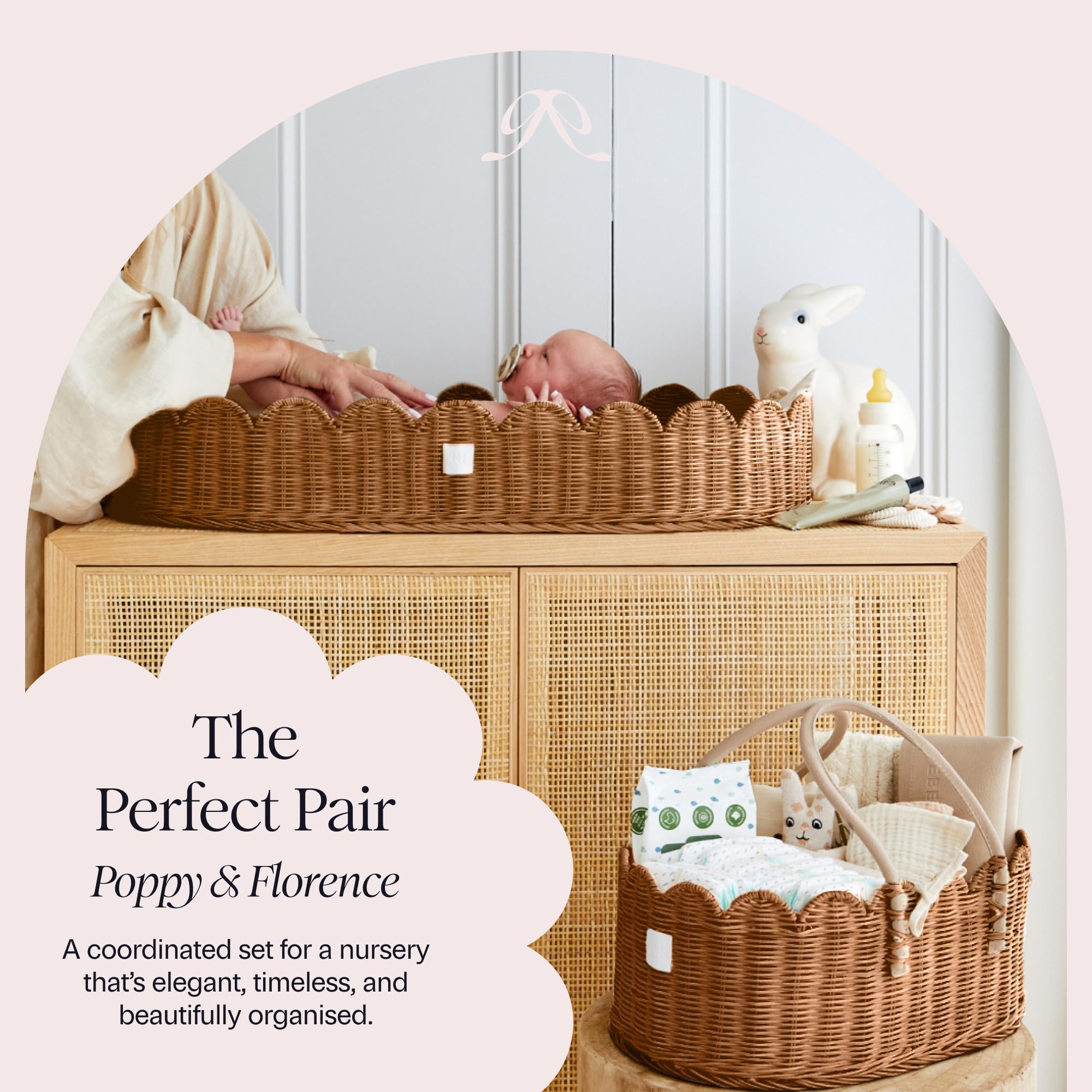 Multipurpose diaper basket suitable as toy storage or bathroom caddy.