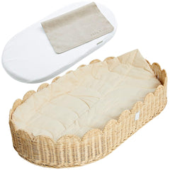 Bebe Bask Premium changing basket with scalloped rattan for stylish nursery organization