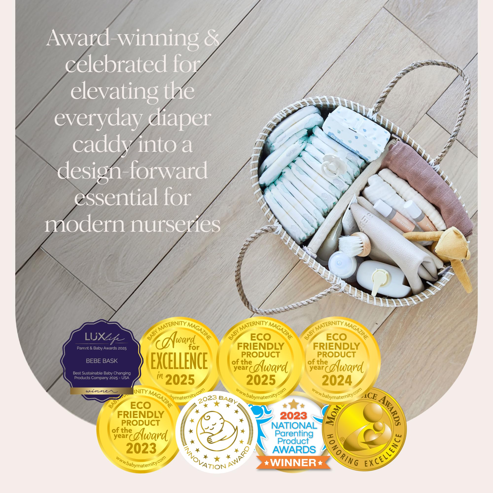 BEBE BASK cotton-divider removable feature enables easy reconfiguration for changing time