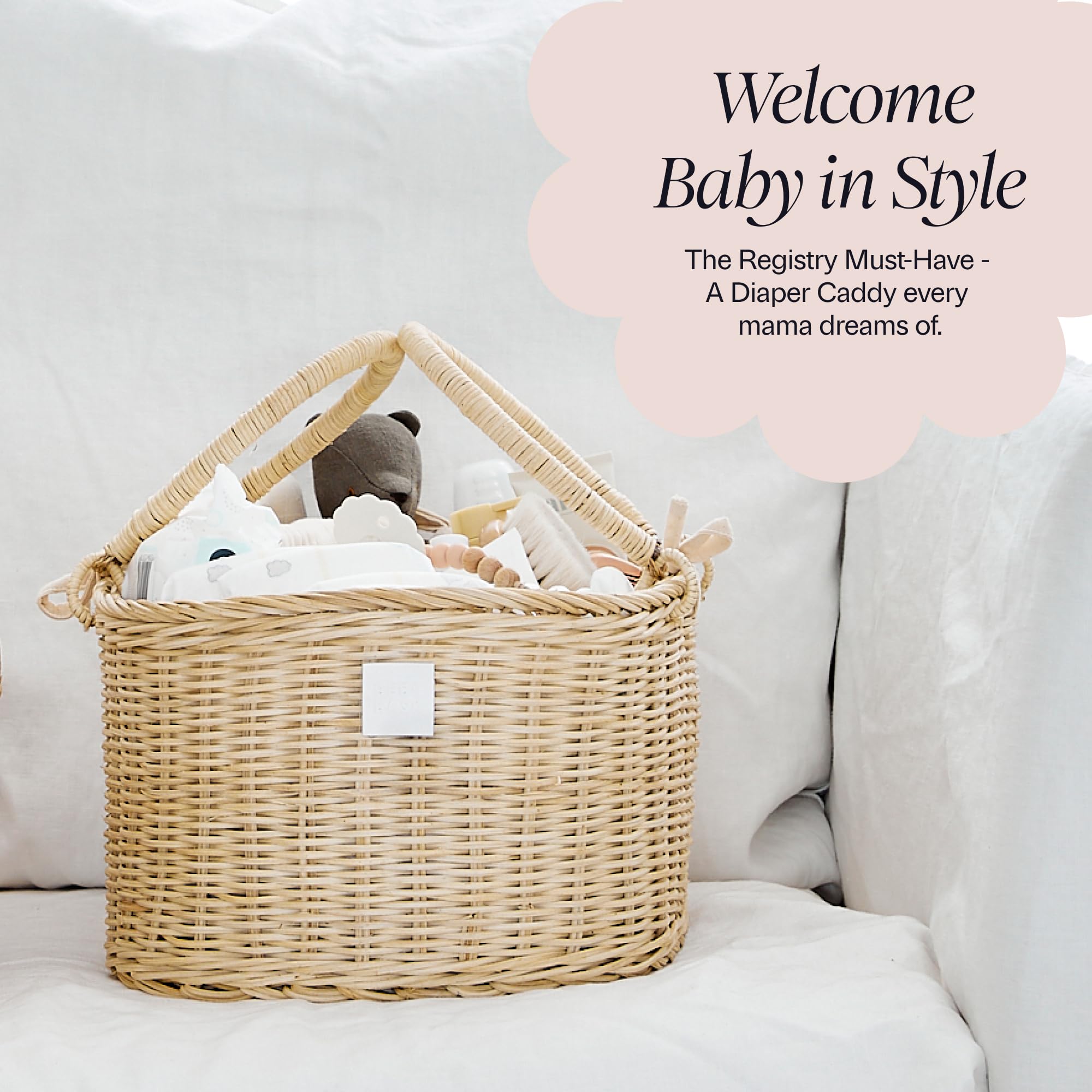 BEBE BASK Savannah pairs with chic nursery decor for boho-style organization.