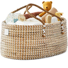 BEBE BASK diaper caddy outer white seagrass texture highlights premium craftsmanship