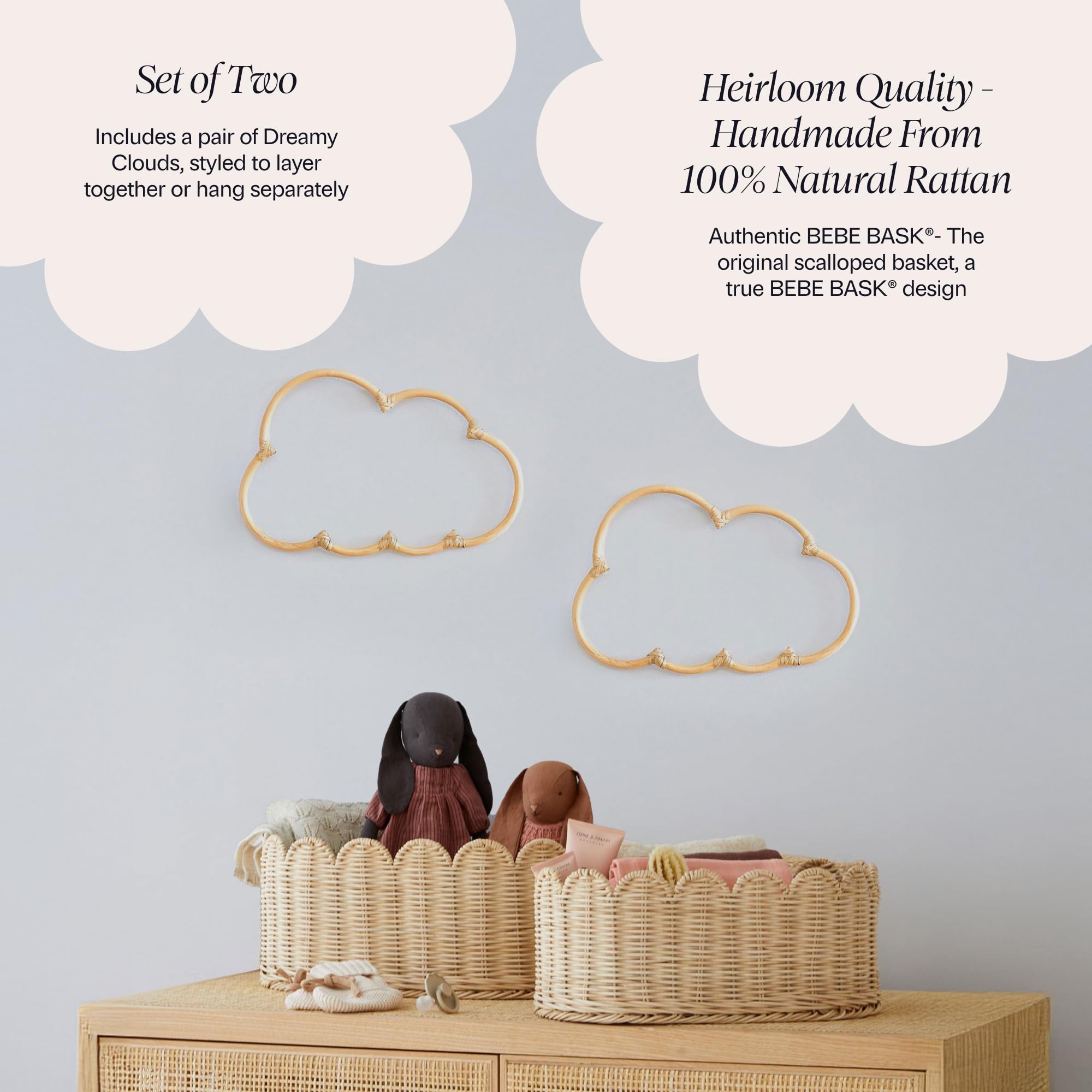 BEBE BASK rattan cloud wall decor closeup weave highlights natural texture and craftsmanship.