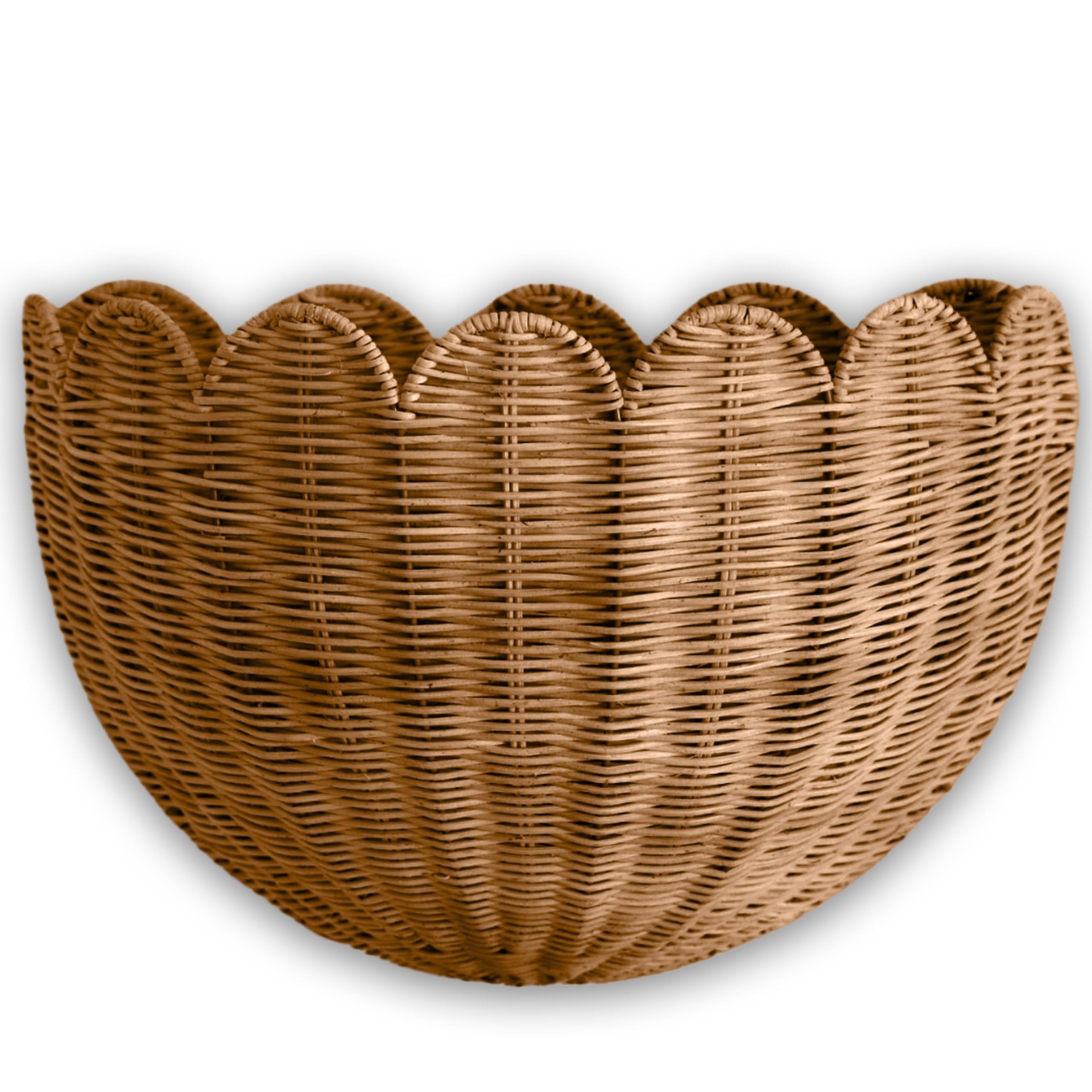 BEBE BASK Lola scalloped basket front view for stylish wall storage.