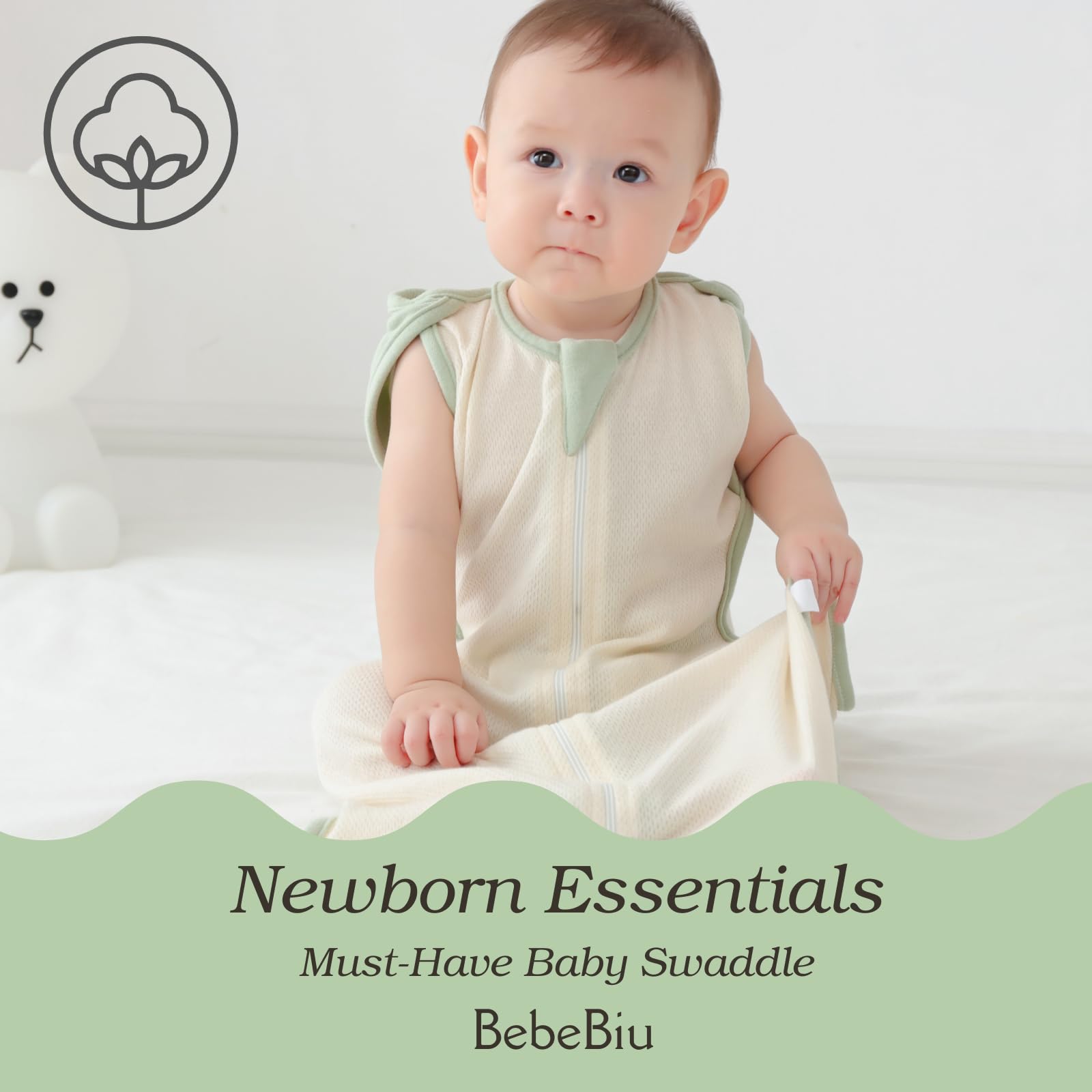 BebeBiu Baby Swaddle Sleeping Bag breathable mesh Lovry keeps baby comfortable through sleep.
