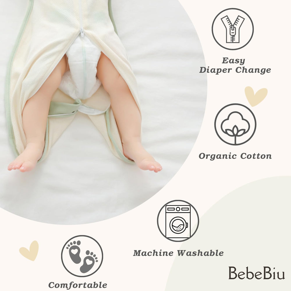 BebeBiu Baby Swaddle Sleeping Bag front view Pale Mauve shows cozy, breathable sleep environment.