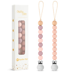 BebeBiu pacifier clip mauve pack view keeps pacifier handy on baby’s clothing