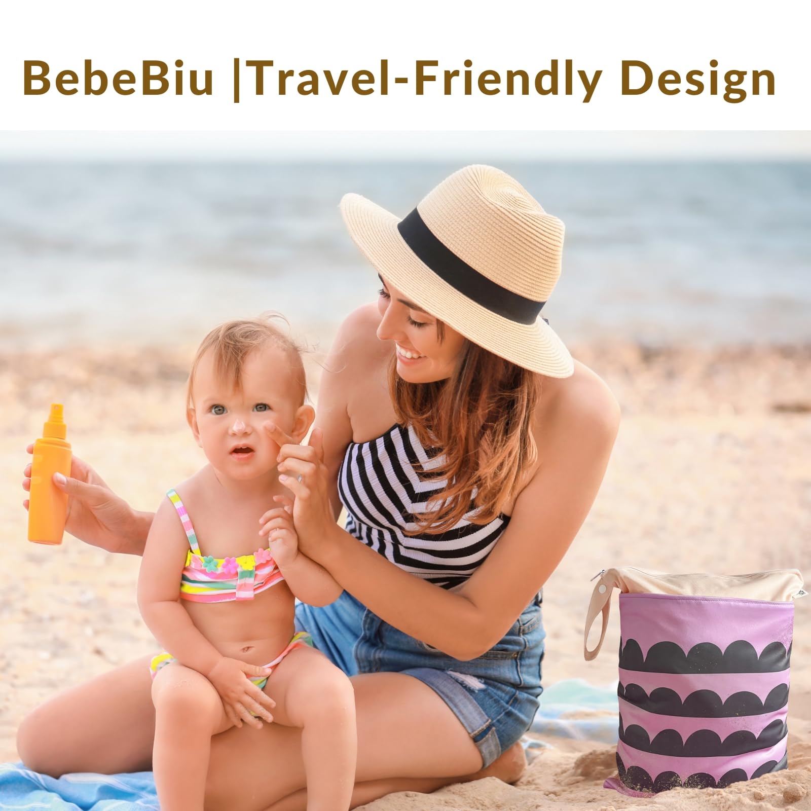 BebeBiu wet bag compact size works with strollers for quick access.