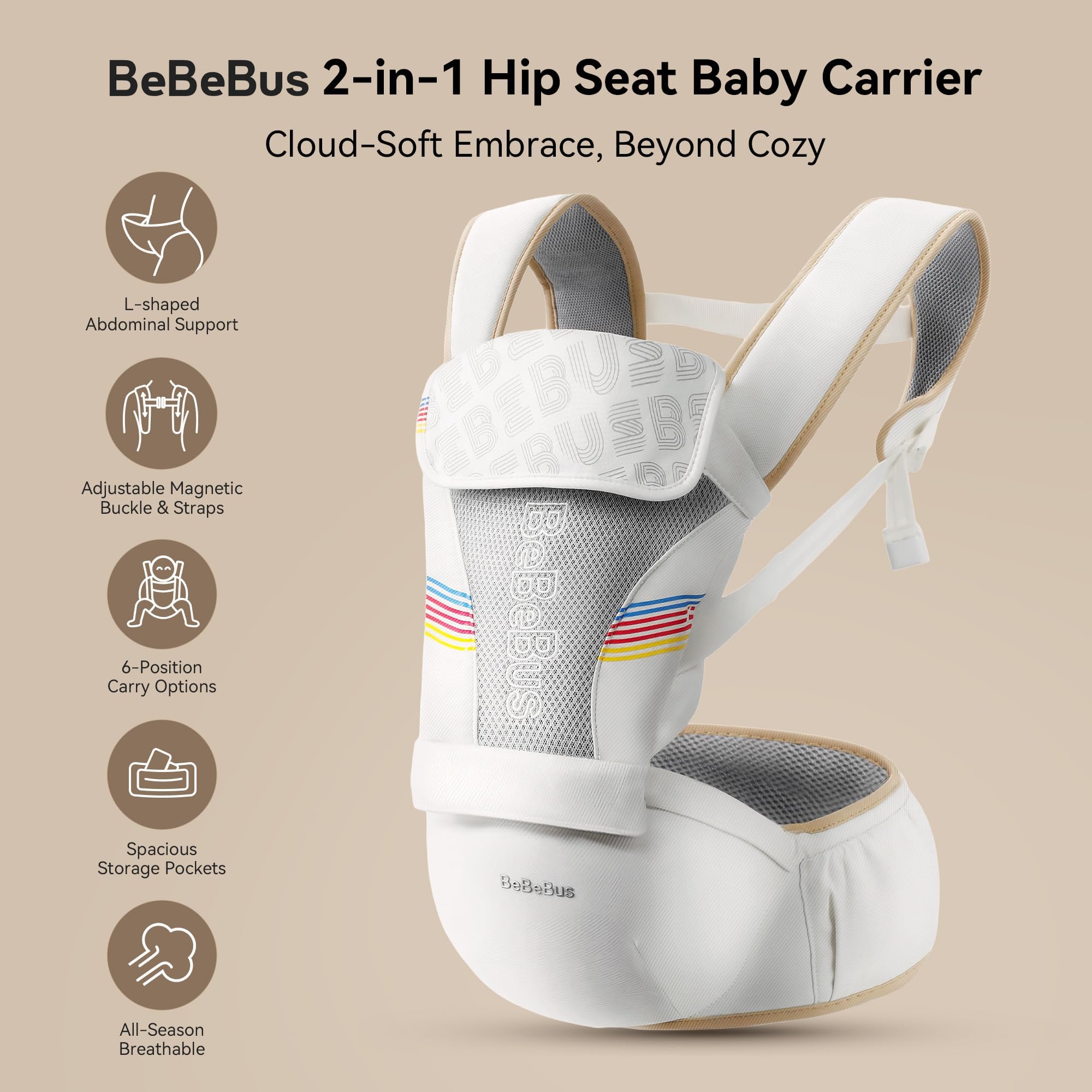 BeBeBus ergonomic seat position highlights cradle to forward-facing versatility.