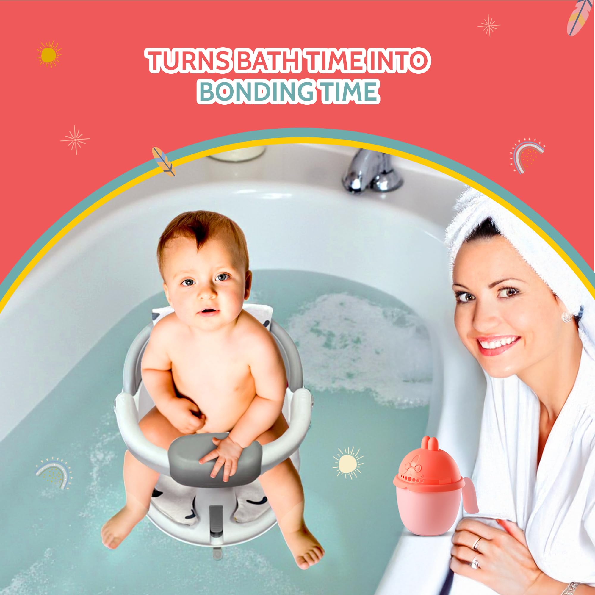 BEBECAN bath seat fits most tubs for versatile home or travel use.