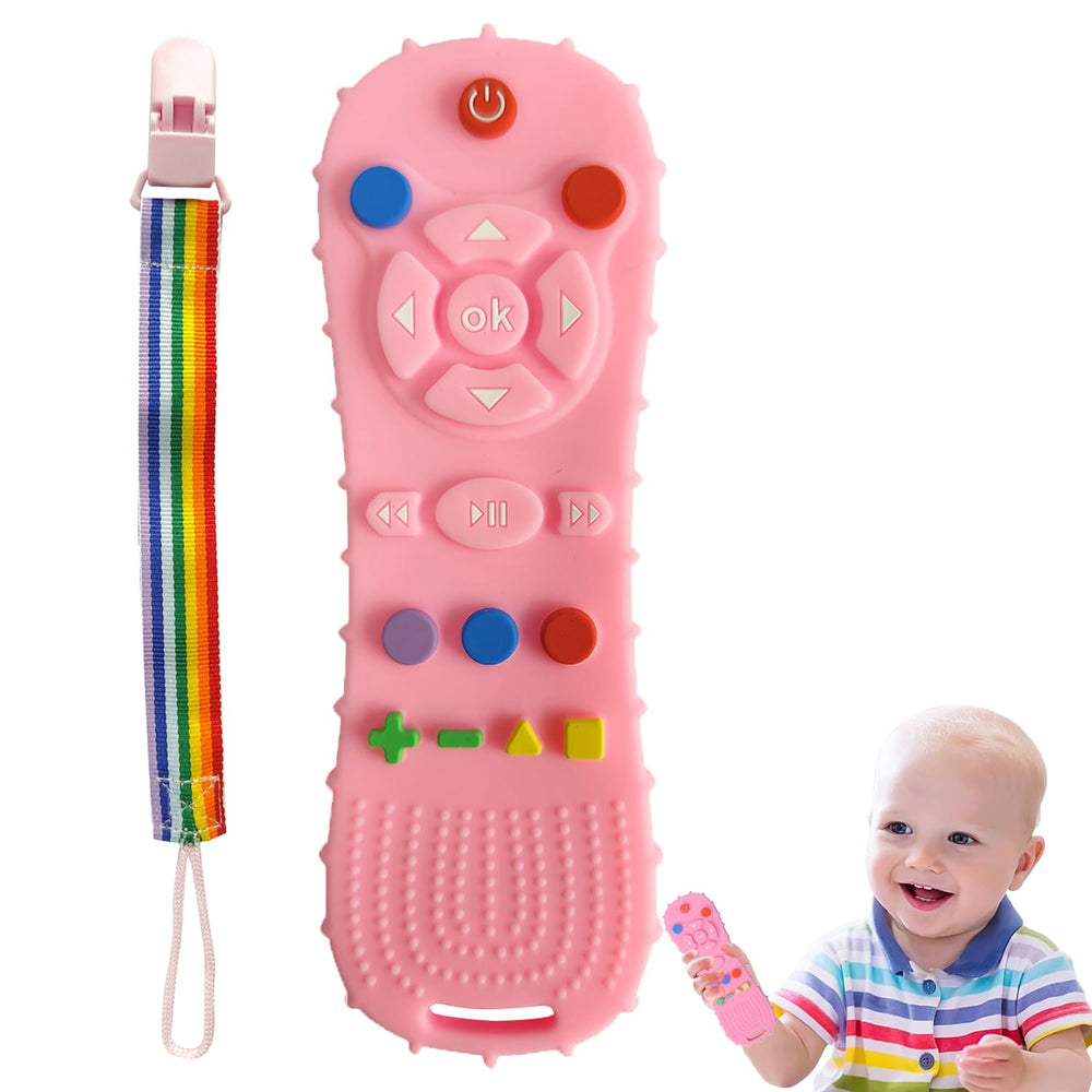 BEBECAN pink remote teething toy soothing gums during play