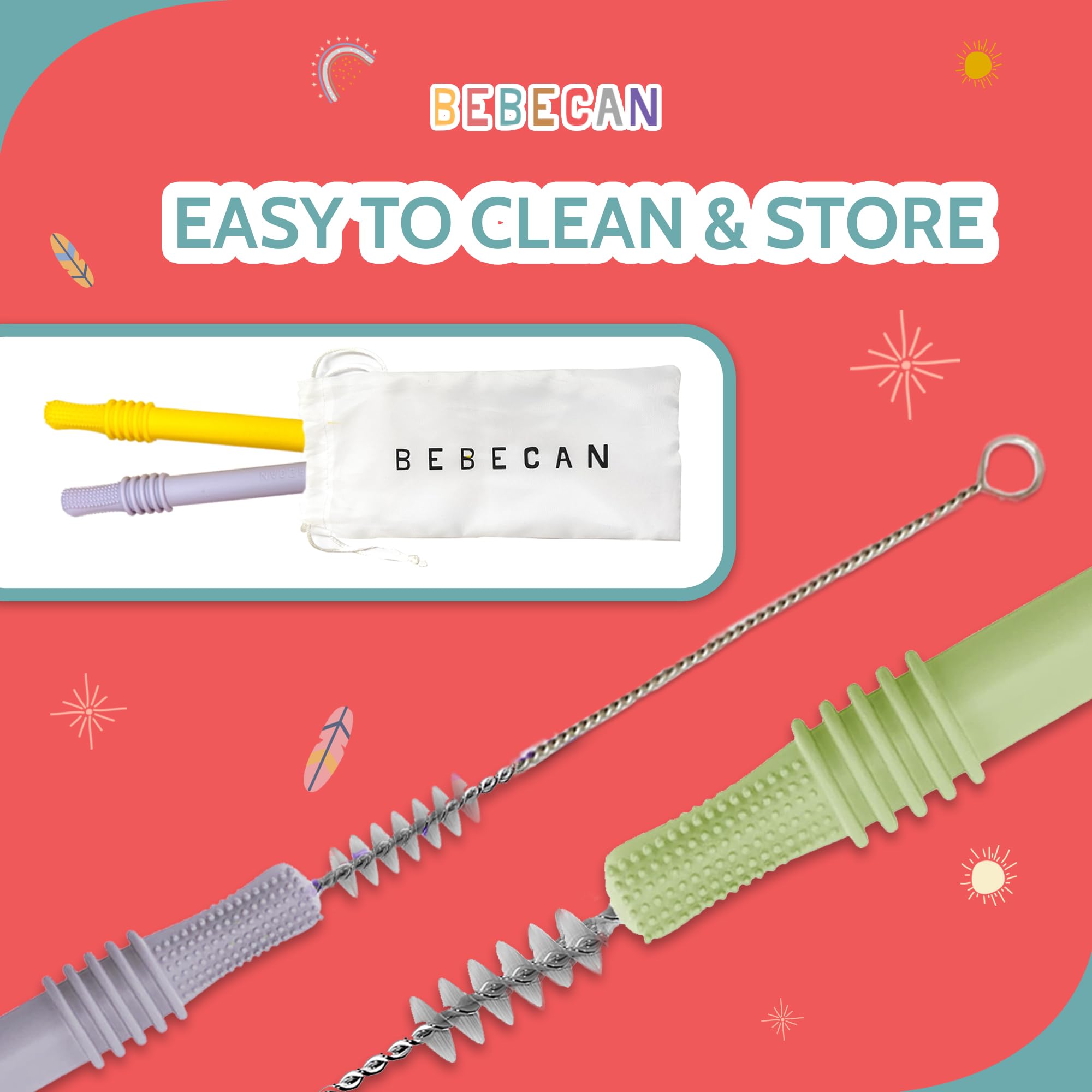 BEBECAN Teething Sticks cleaning brushes included for hygienic daily cleaning.