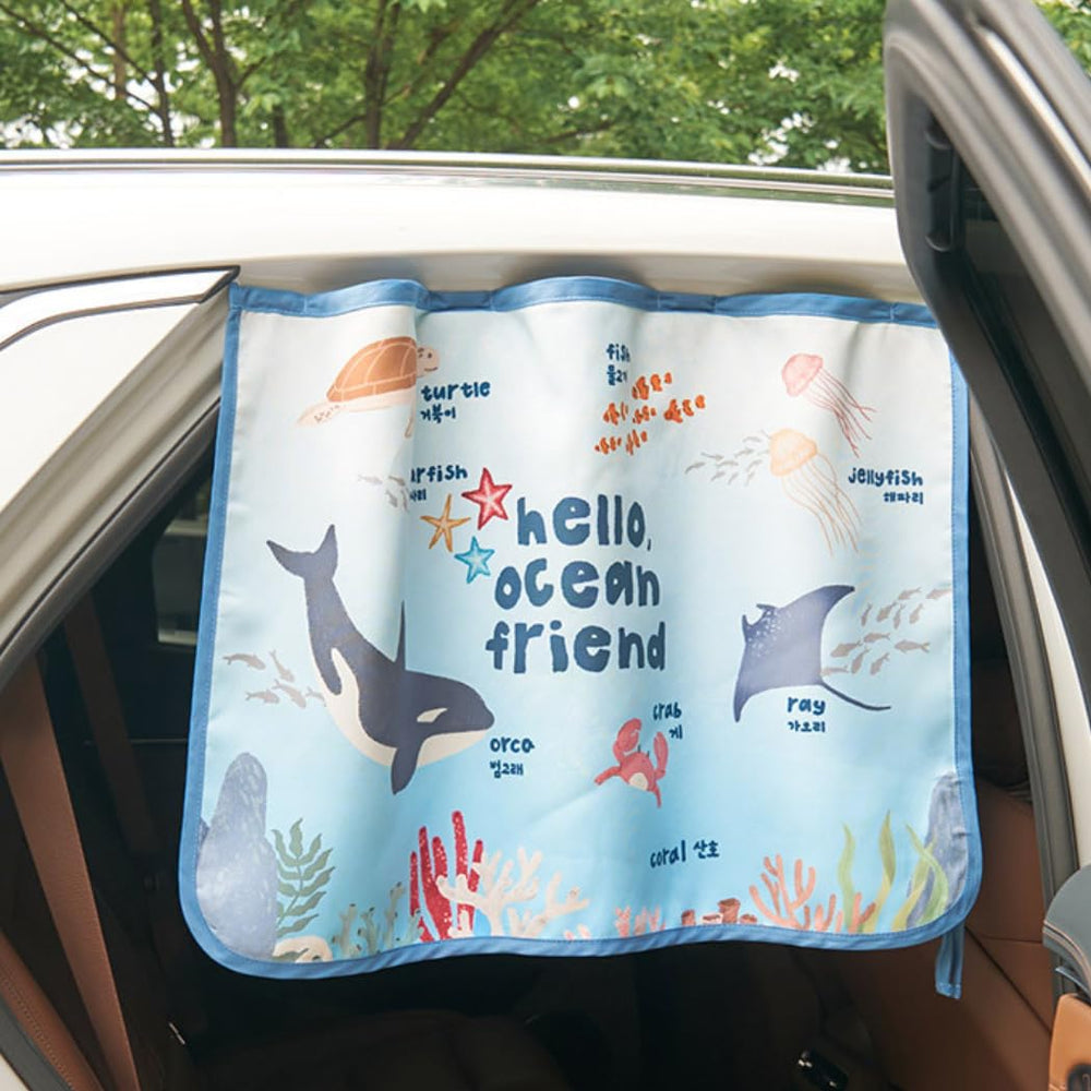 Bebedeco shade curtain helps keep car cabin cooler during family trips