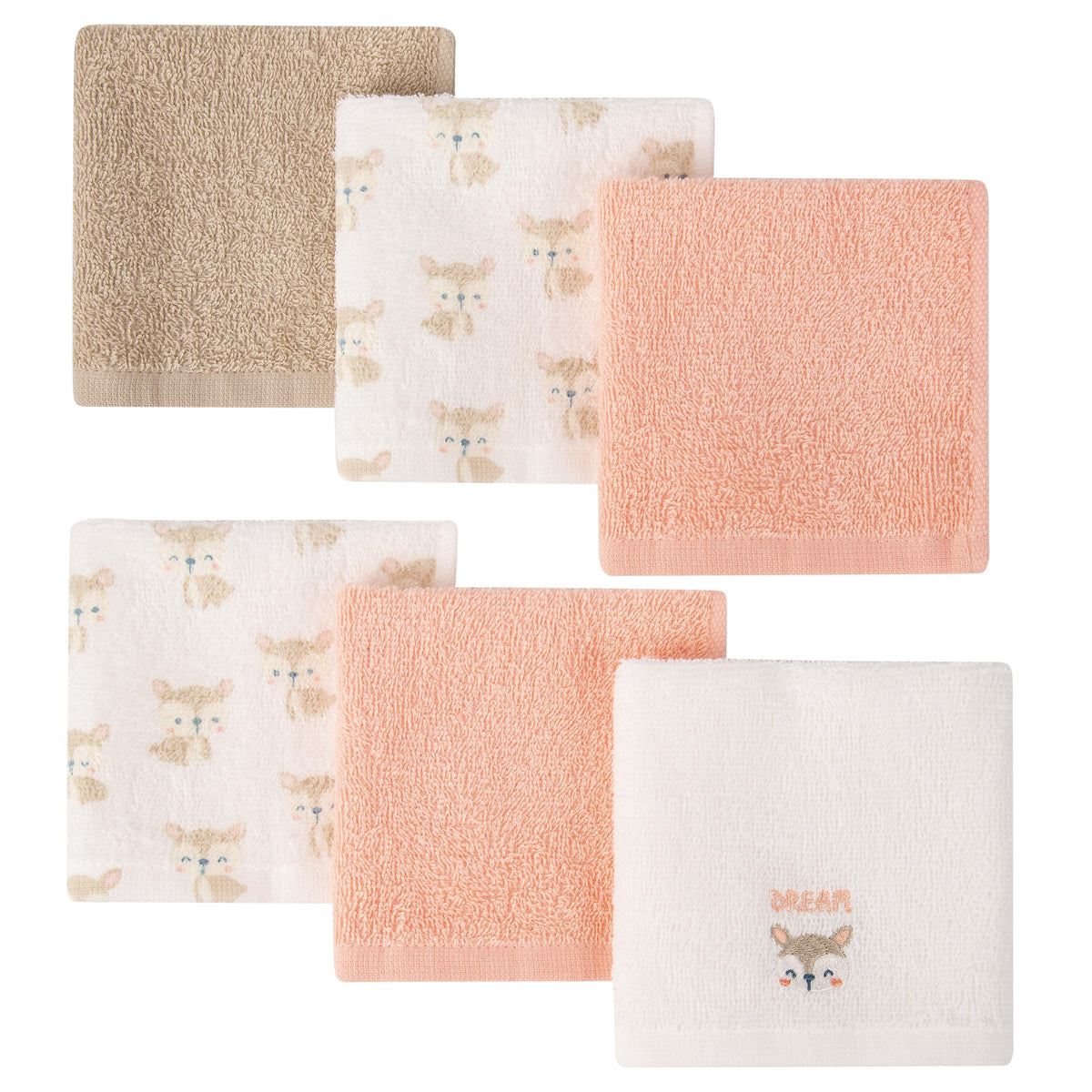 BEBE FAVOUR 6-pack baby washcloths in colorful designs for bath time fun and gentle cleansing.
