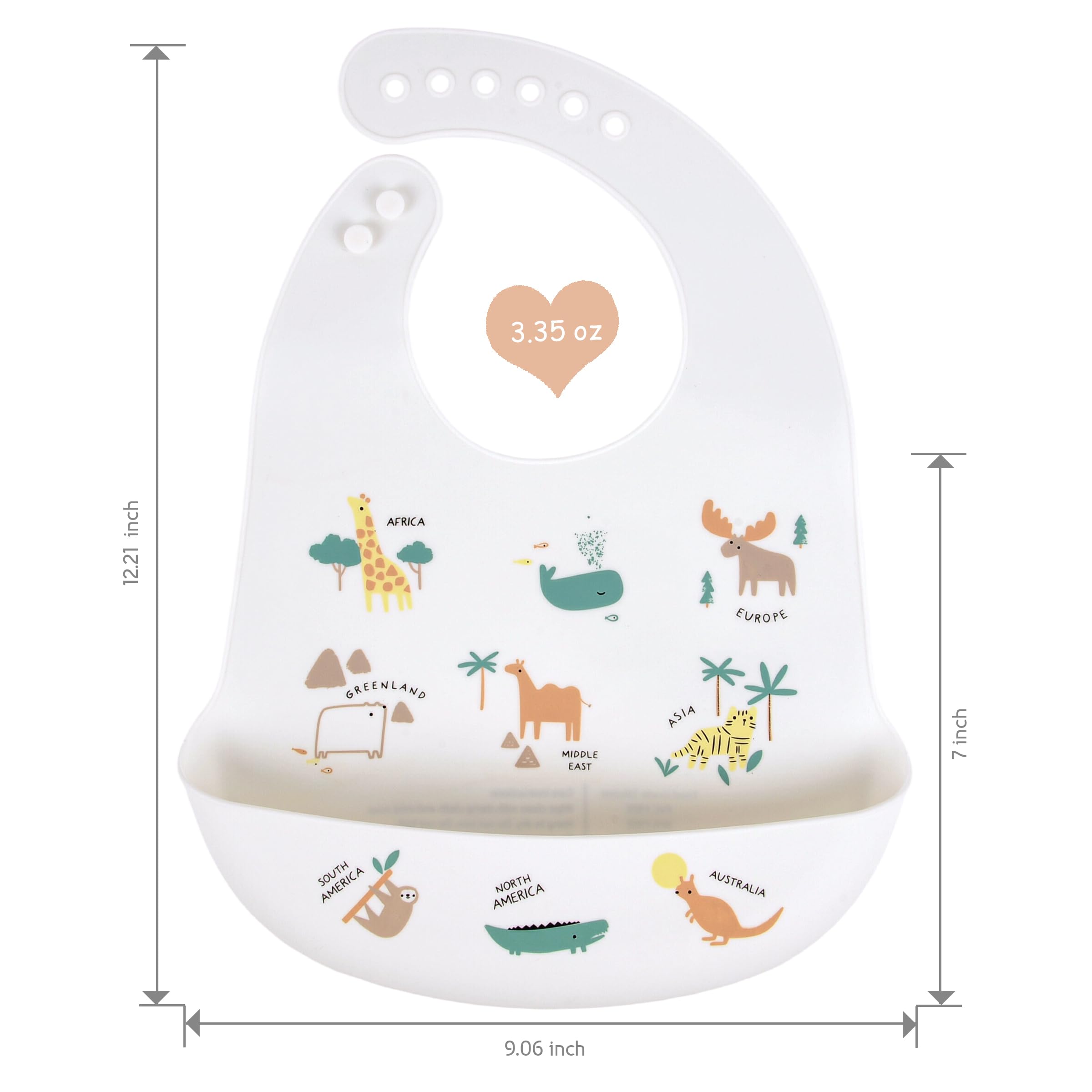 BEBE FAVOUR adjustable-neck bib provides a snug fit during growing baby's meals.