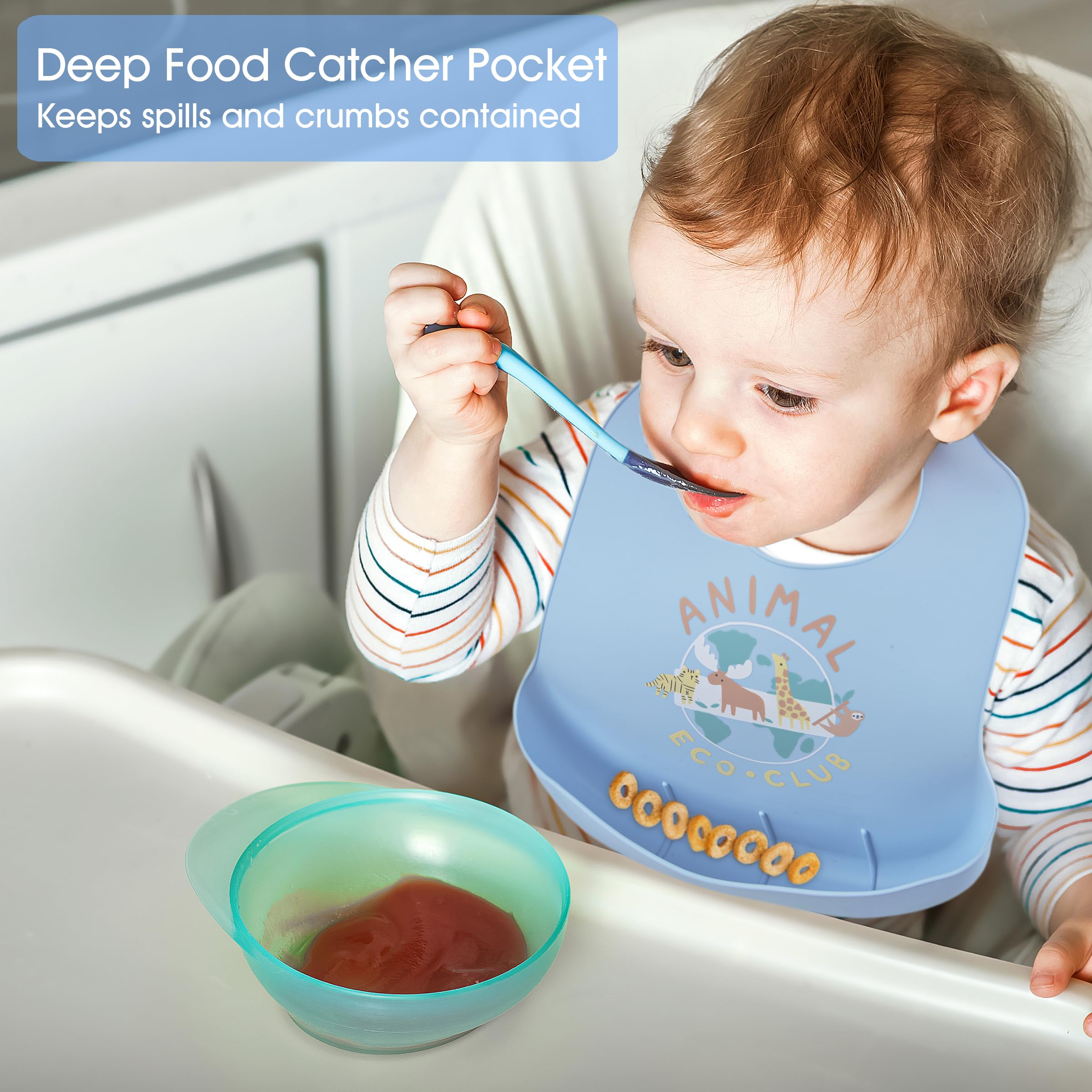 BEBE FAVOUR easy-clean silicone finish wipes clean after every meal.
