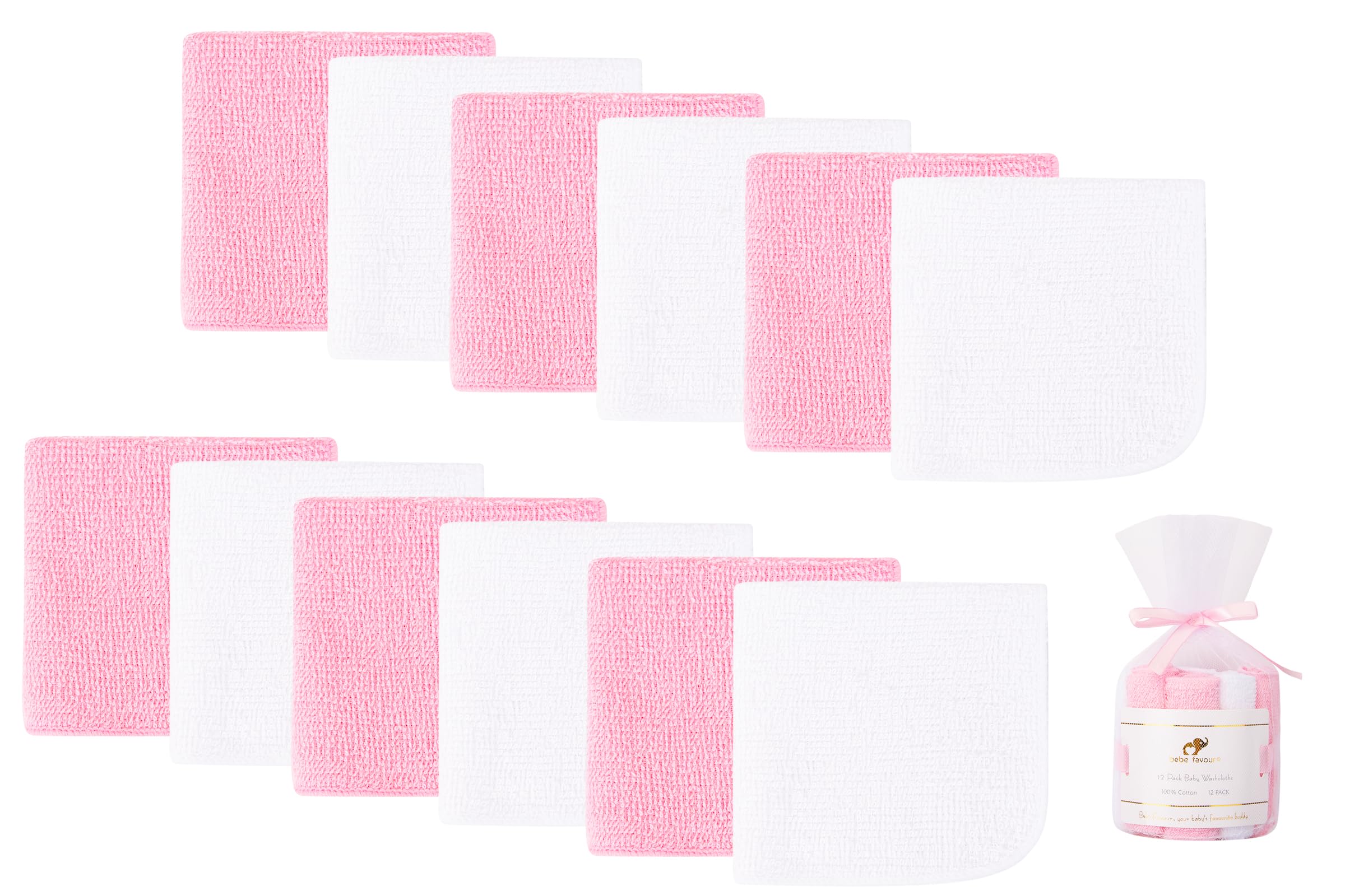 BEBE FAVOUR 12-pack baby washcloths pack front view for gentle daily care