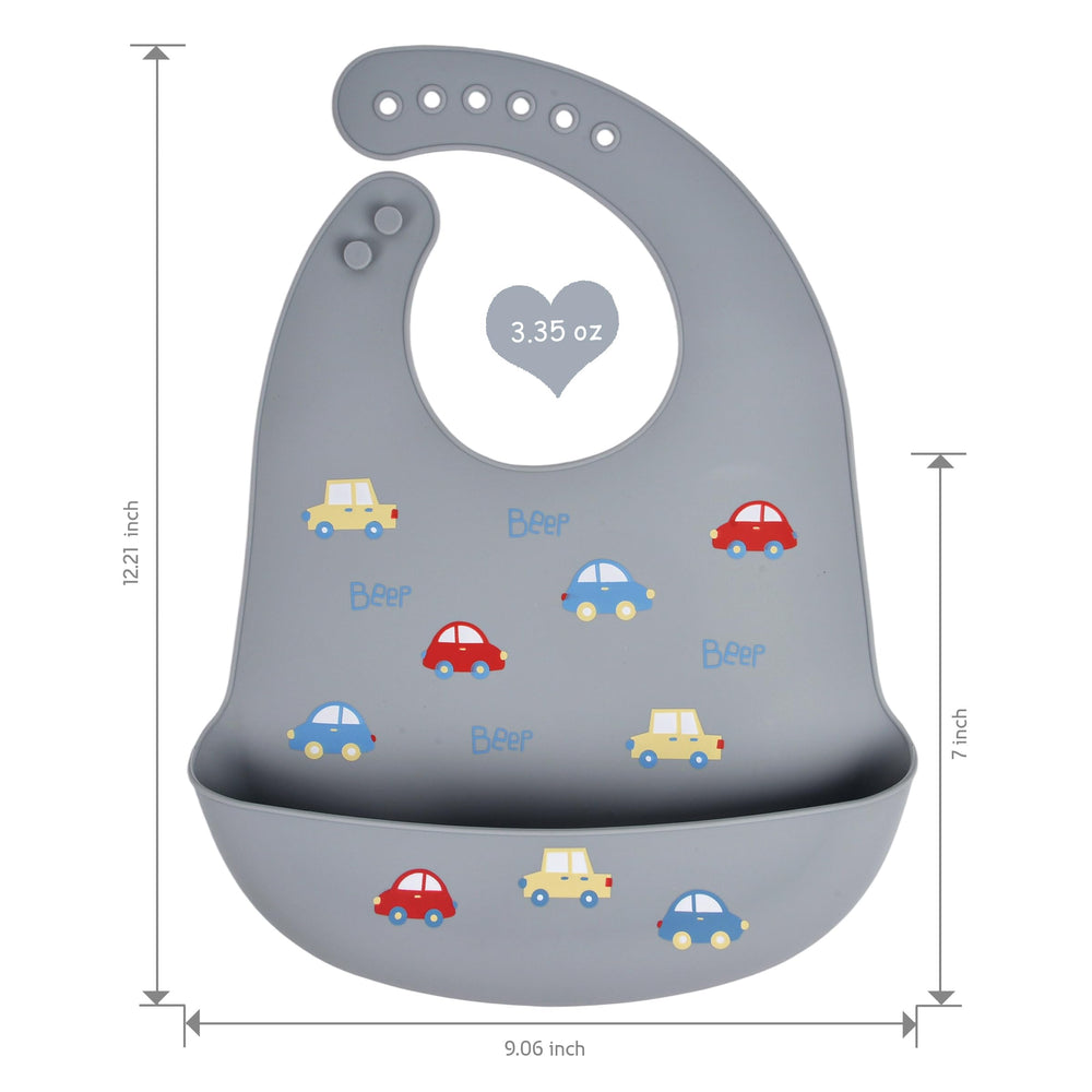 BEBE FAVOUR adjustable-neck silicone bib demonstrates secure fit during feeding