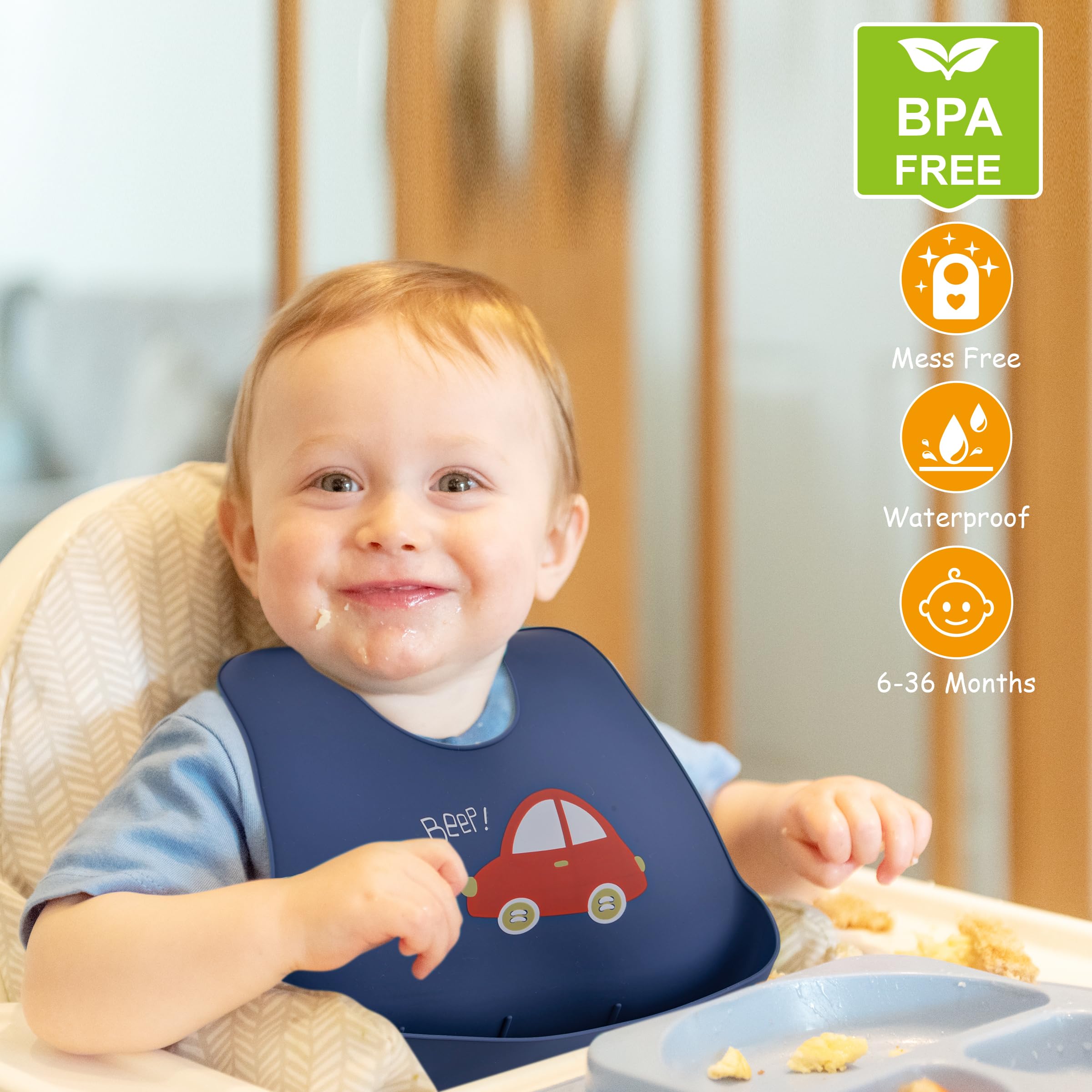 BEBE FAVOUR soft silicone bib prevents skin irritation during meals