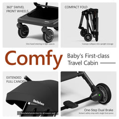 Bebehoo all-terrain wheels enable smooth rides on uneven surfaces.