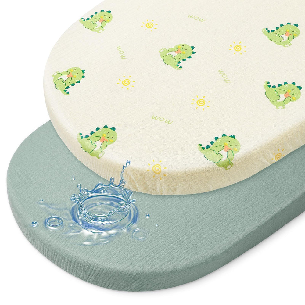 BeBeJoJo bassinet sheets with soft-muslin-top provide gentle skin feel for newborns.