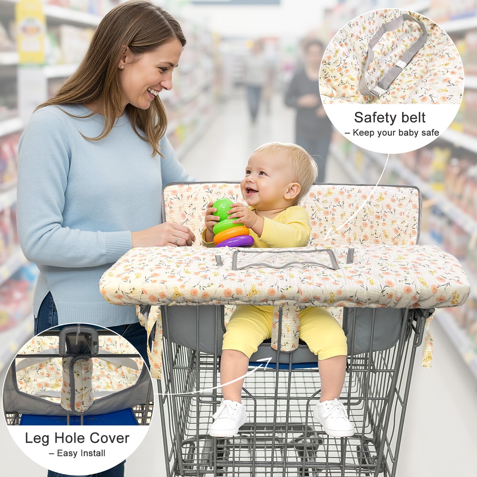 BeBeJoJo cart cover shows extended straps for secure fit on larger carts.