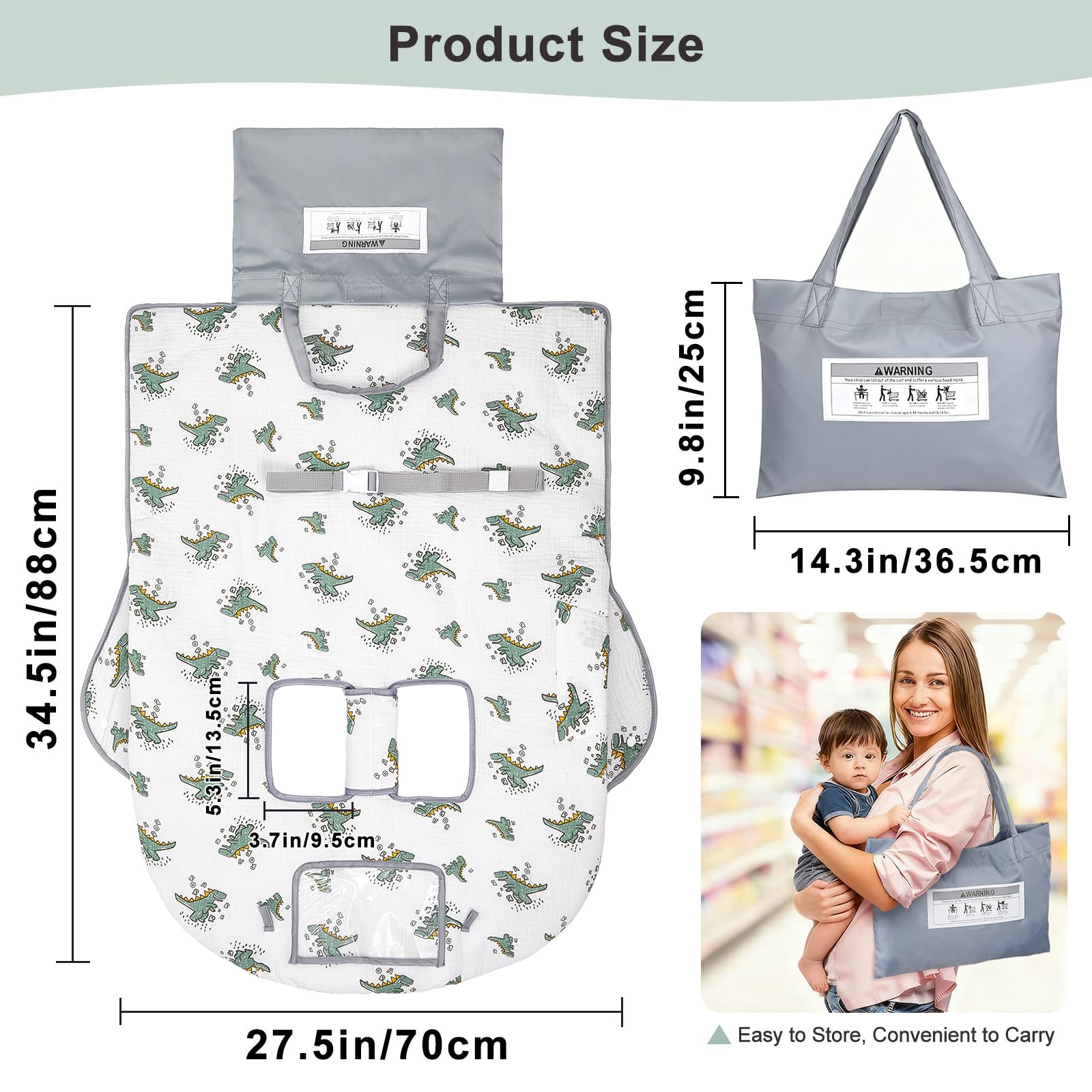 BeBeJoJo Muslin Shopping Cart Cover is machine washable for easy care after grocery trips.