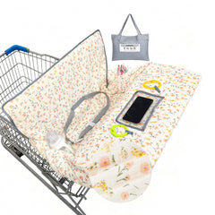 BeBeJoJo Muslin shopping cart cover—soft fabric for gentle baby comfort during outings.