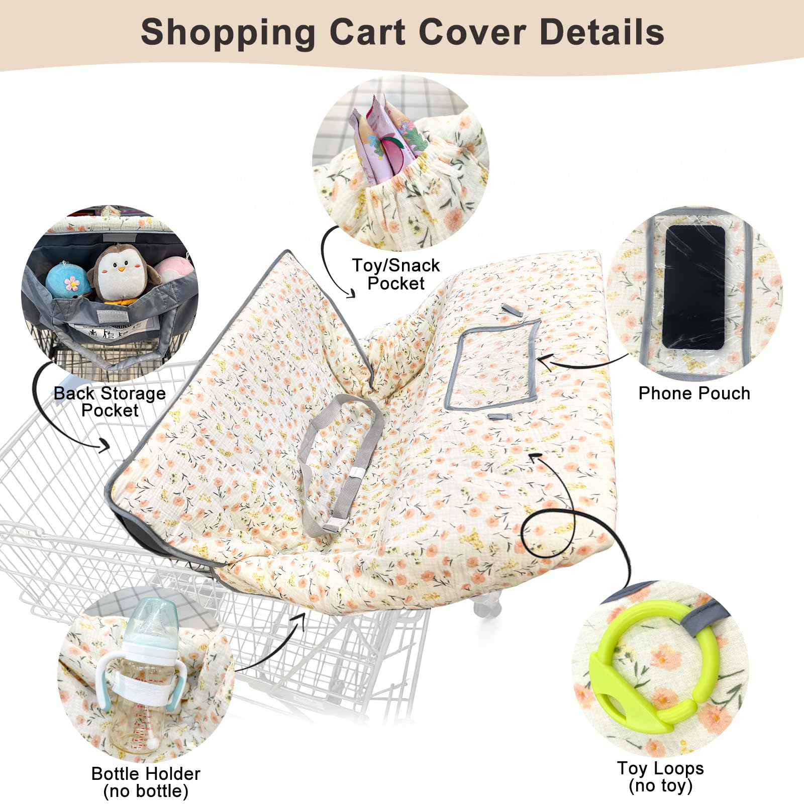 BeBeJoJo cart cover displays storage pocket to keep essentials within reach.