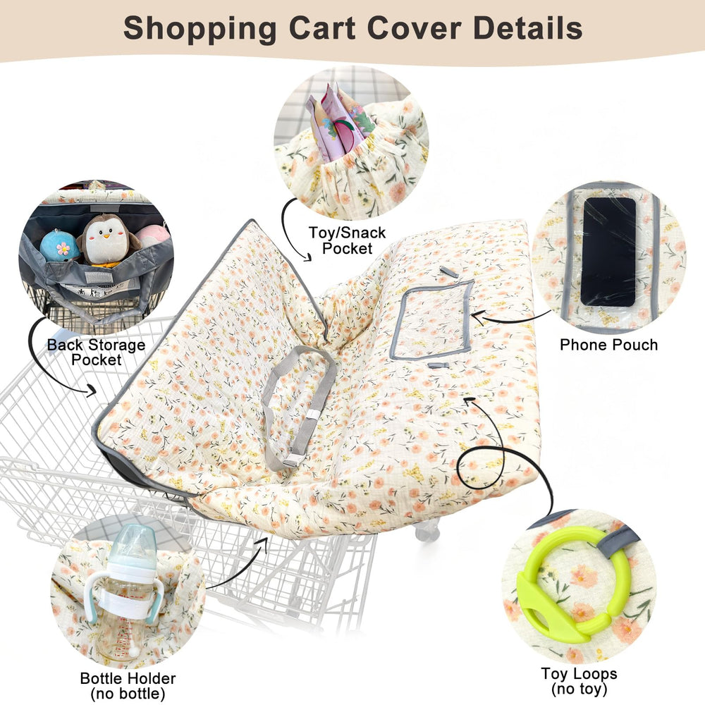 BeBeJoJo cart cover displays storage pocket to keep essentials within reach.