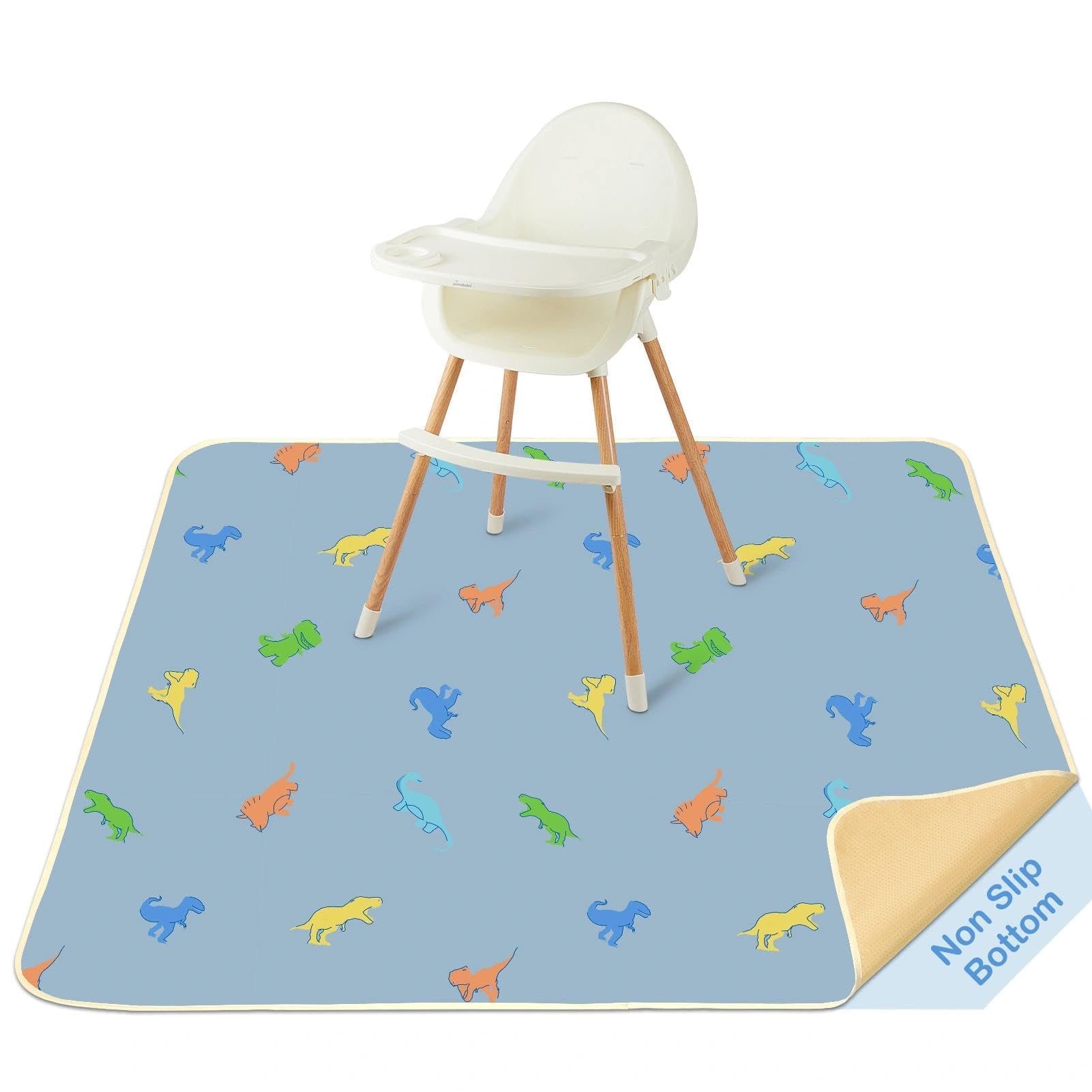 BeBeJoJo Splat Mat under high chair blue dinosaur keeps floors clean during meals