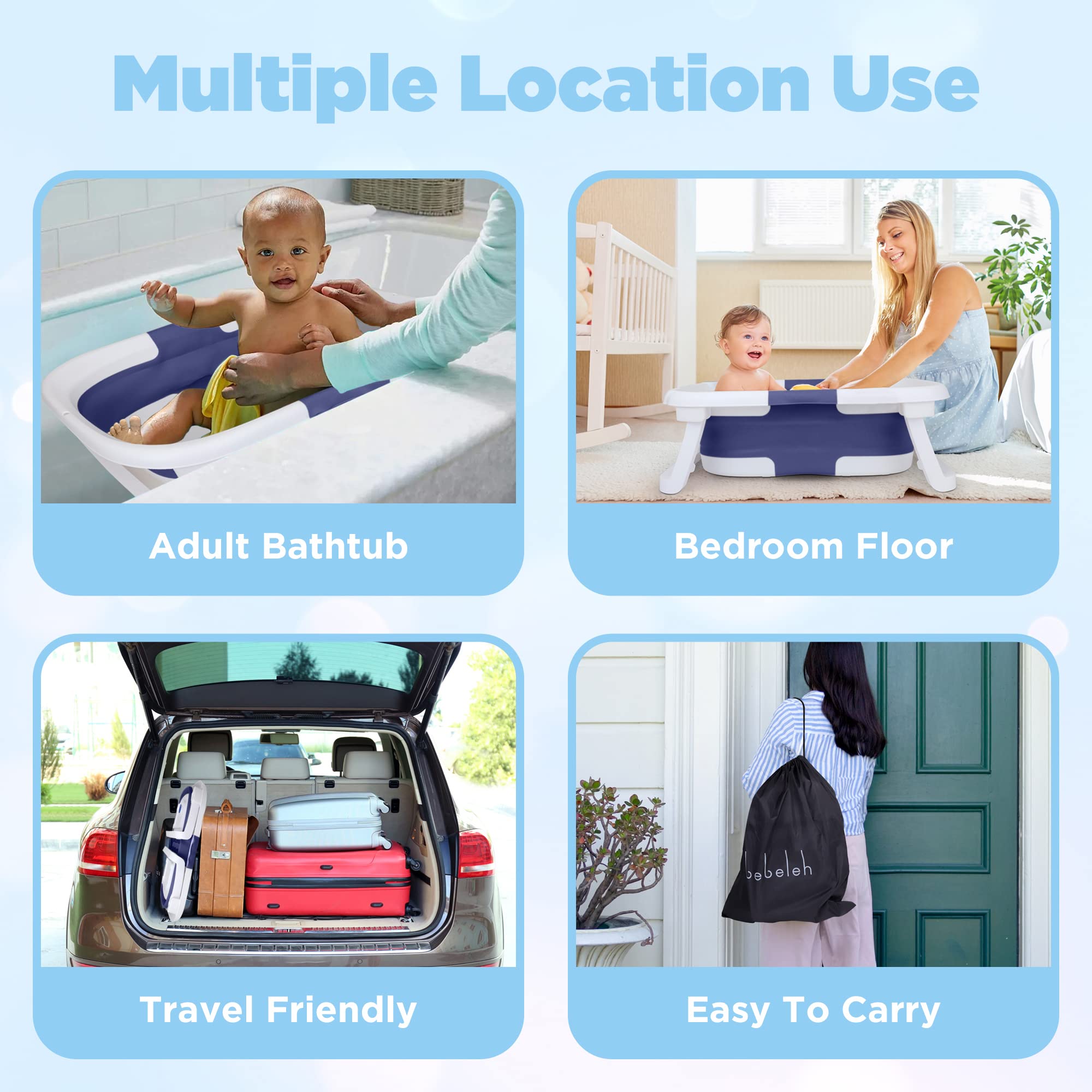 BEBELEH anti-slip bottom with showerhead holder keeps bath safe.