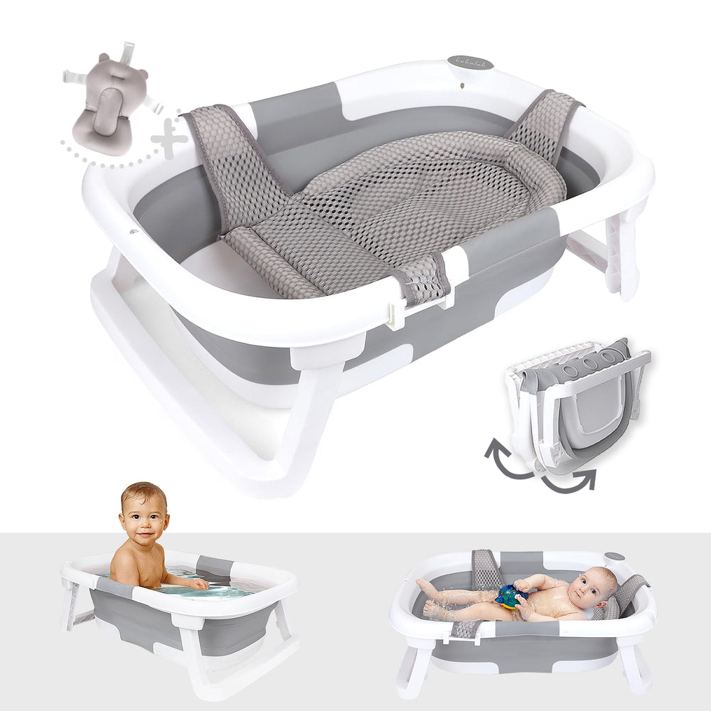 bebeleh collapsible baby bathtub folded flat for compact storage and quick drying.