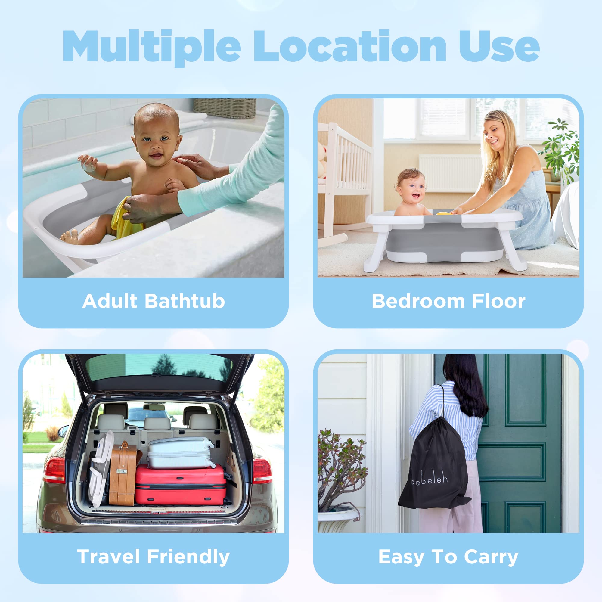 bebeleh gray collapsible tub saves space at home or on trips.