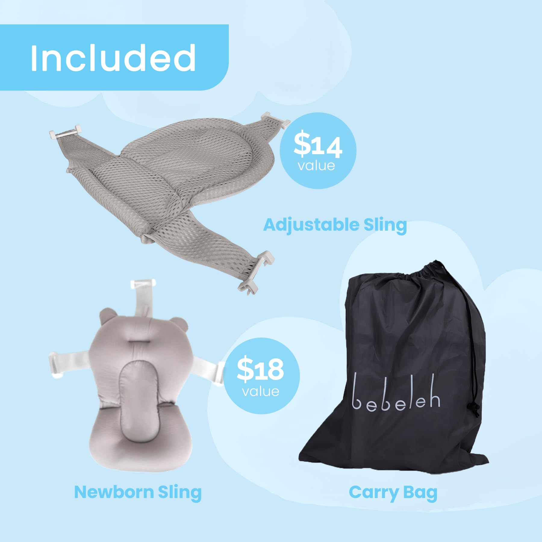 bebeleh newborn sling cradling infant for secure, gentle bathing.
