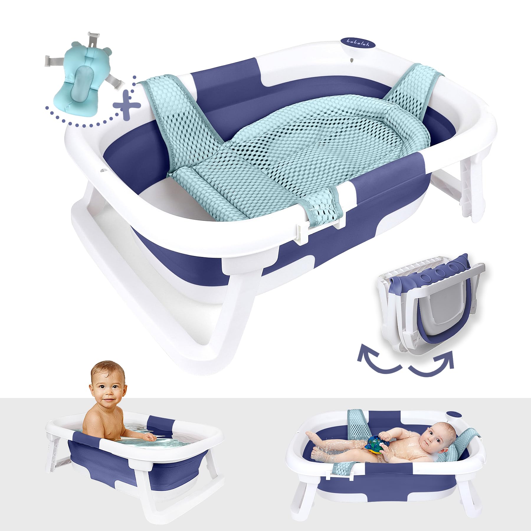 BEBELEH collapsible bathtub folded for compact storage after bath.